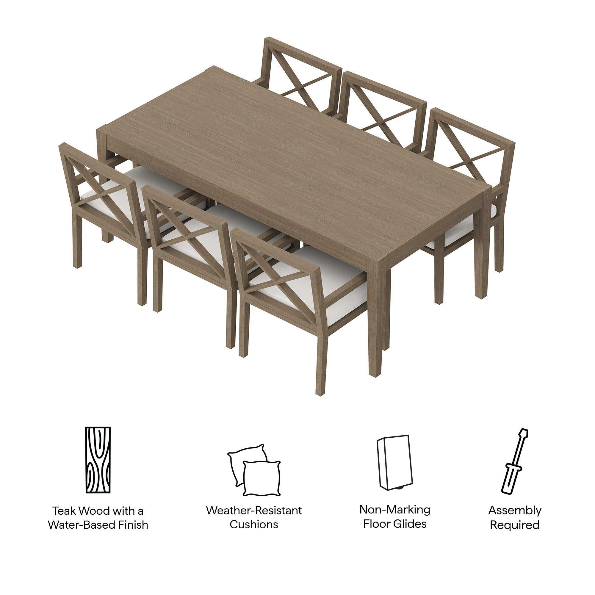 Modway Northlake 7-Piece Outdoor Patio Teak Wood Dining Set