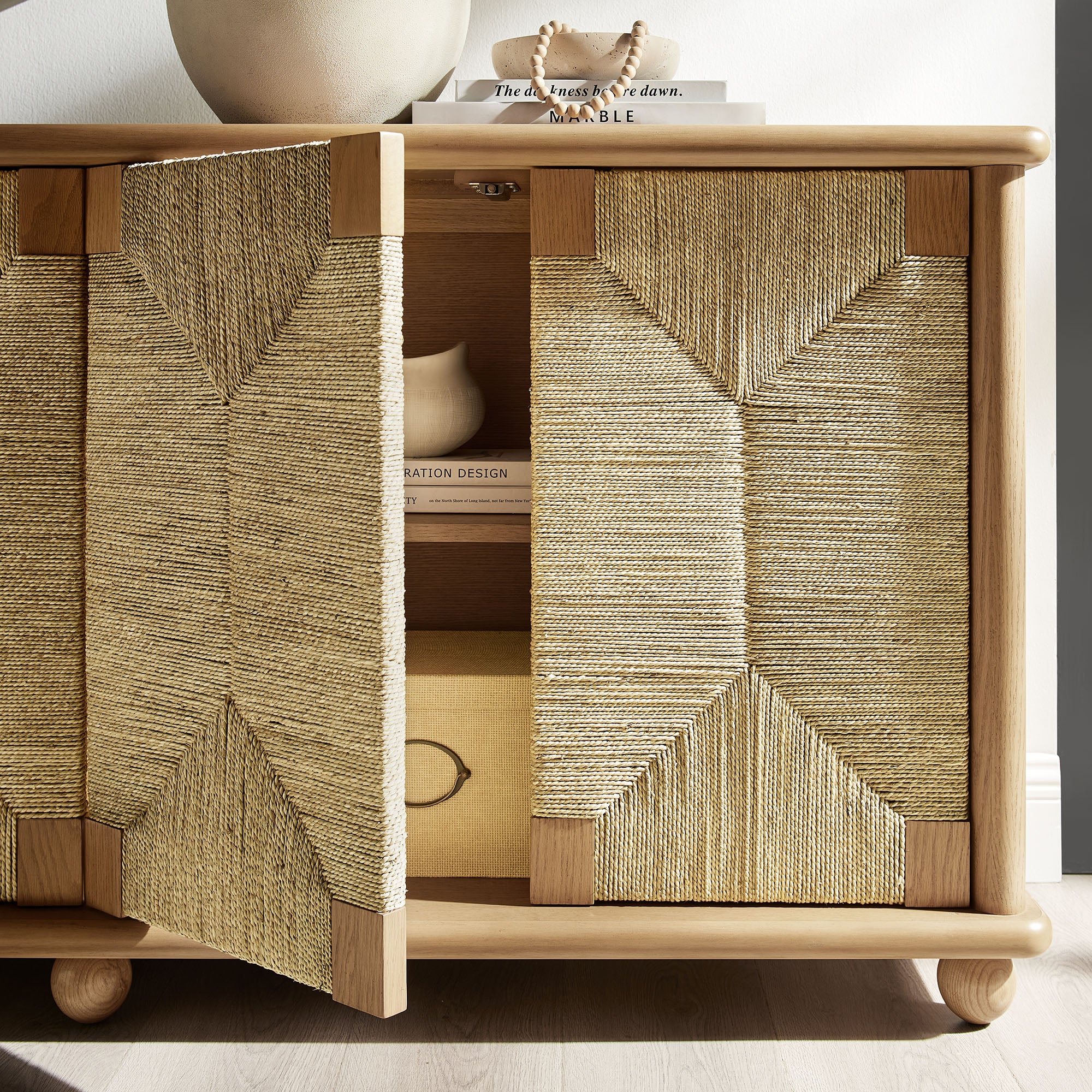 Modway EEI-7451 Marola 71 Inch Oak Wood Seagrass Sideboard