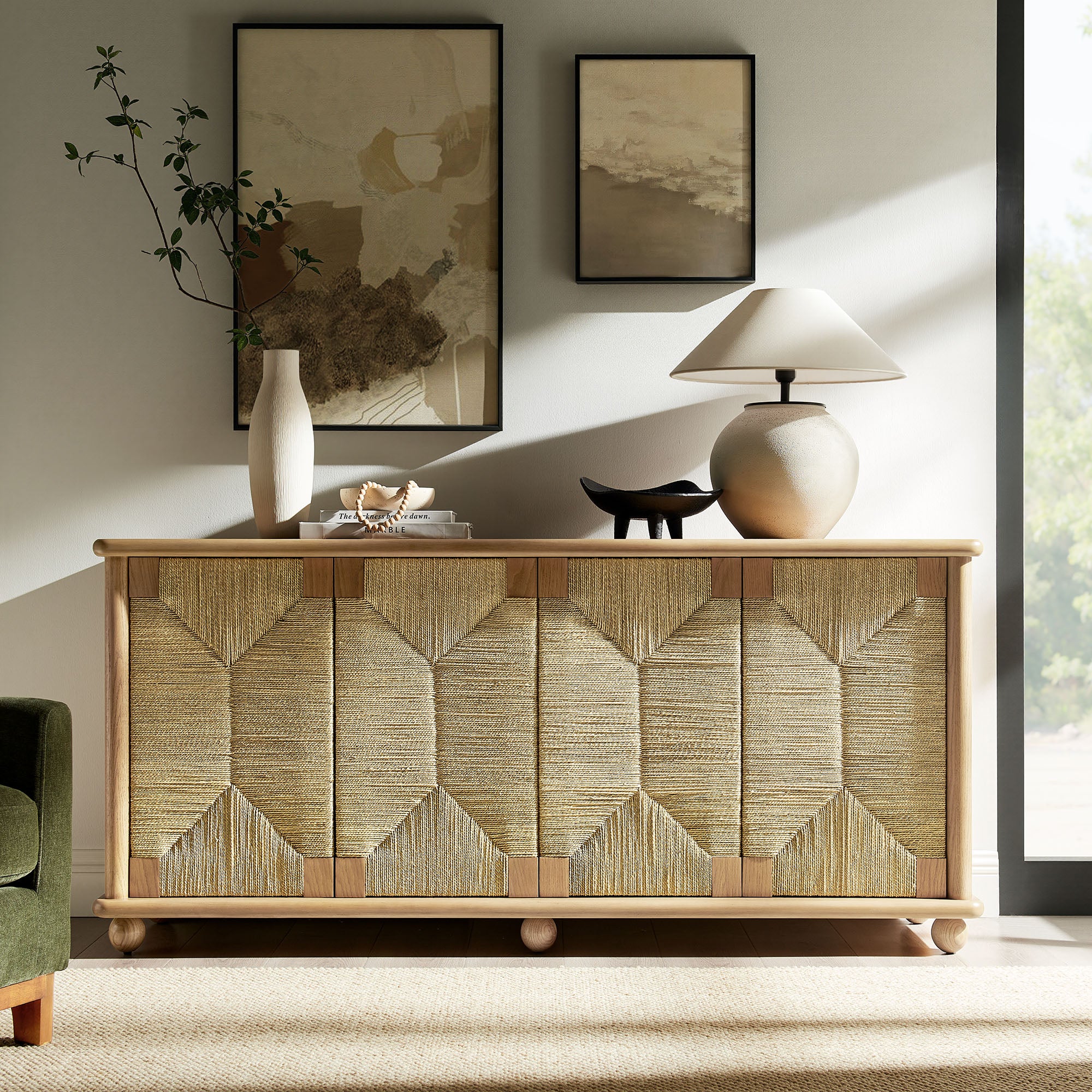 Modway EEI-7451 Marola 71 Inch Oak Wood Seagrass Sideboard