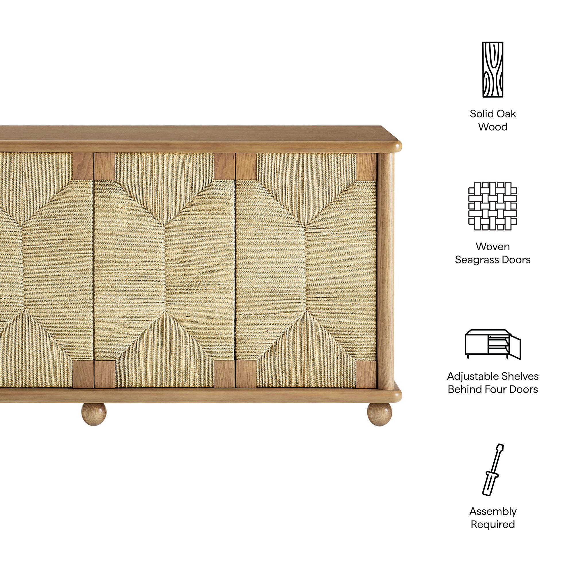 Modway EEI-7451 Marola 71 Inch Oak Wood Seagrass Sideboard