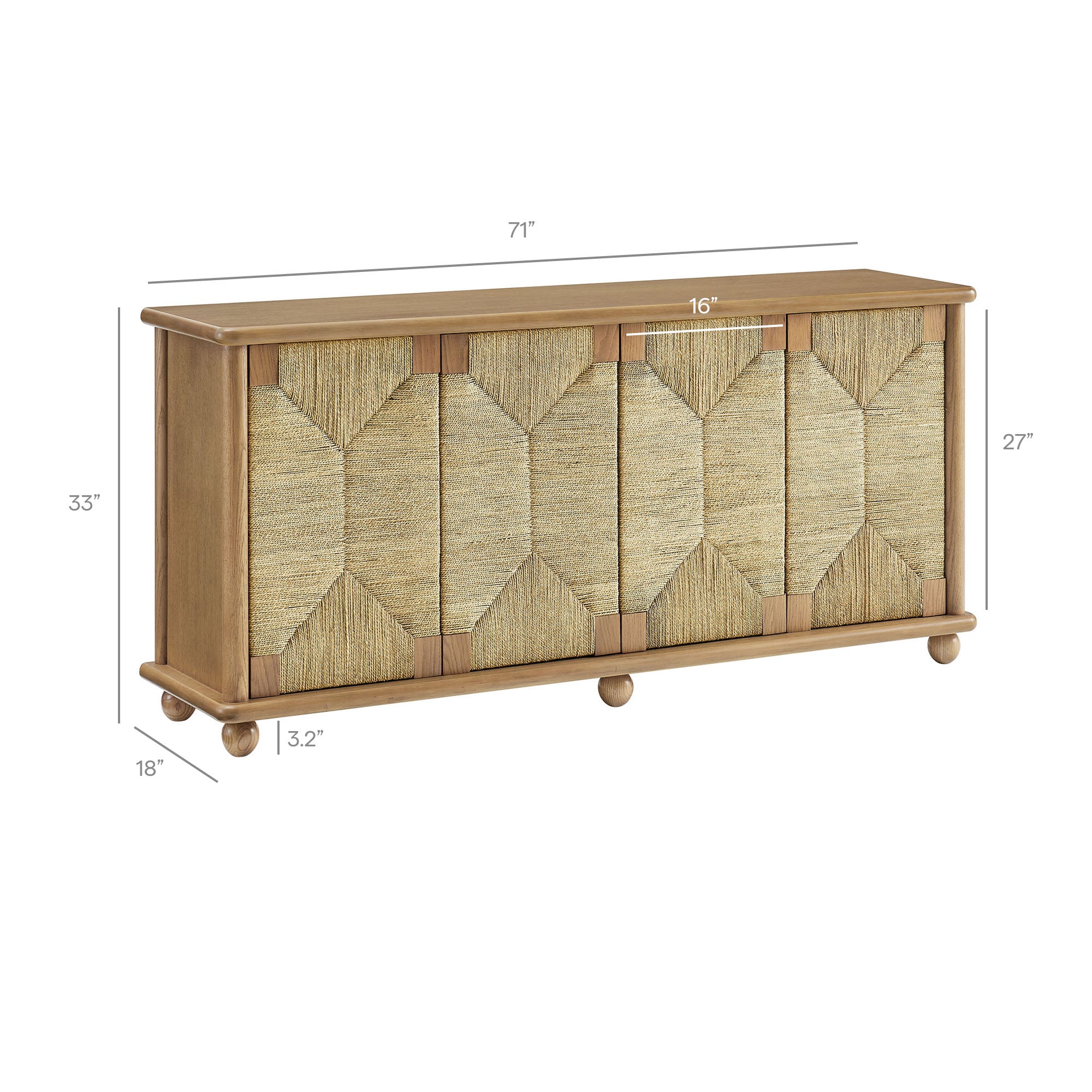 Modway EEI-7451 Marola 71 Inch Oak Wood Seagrass Sideboard