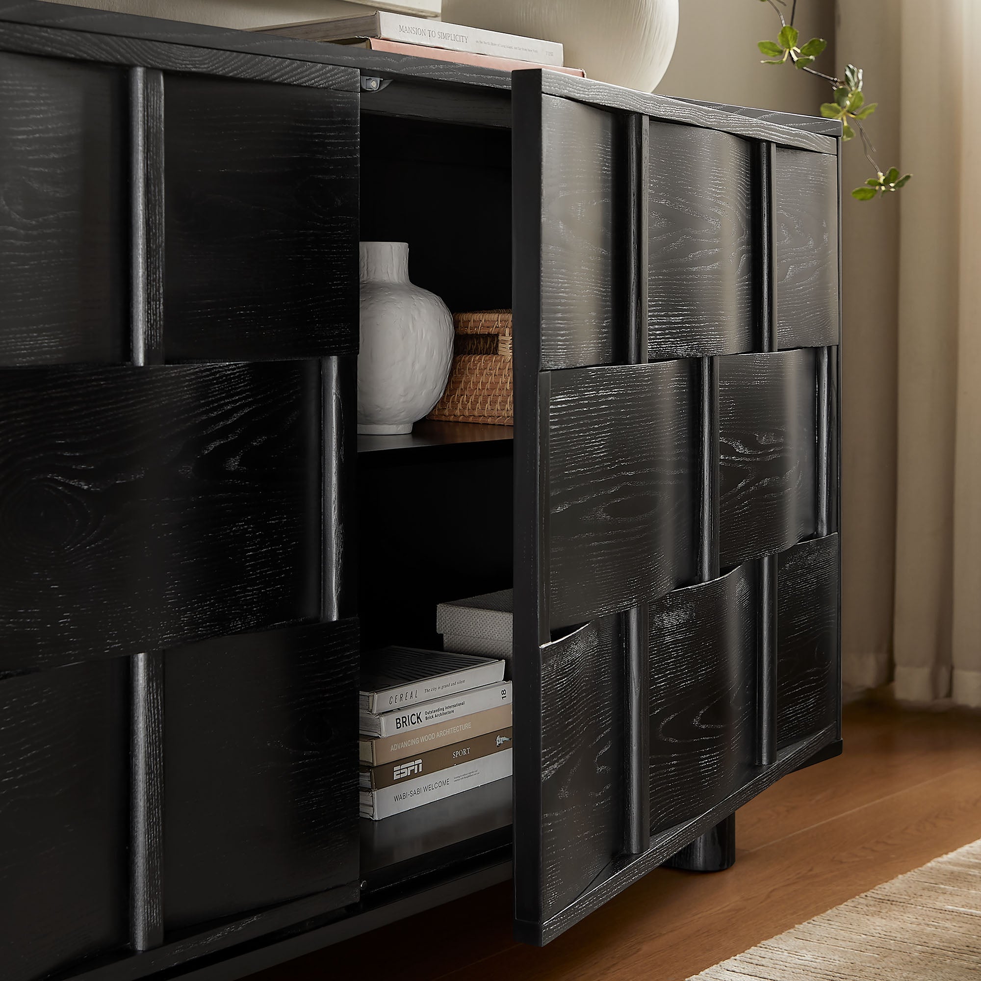 Modway Foundry 71" Woven Design Buffet Storage Cabinet
