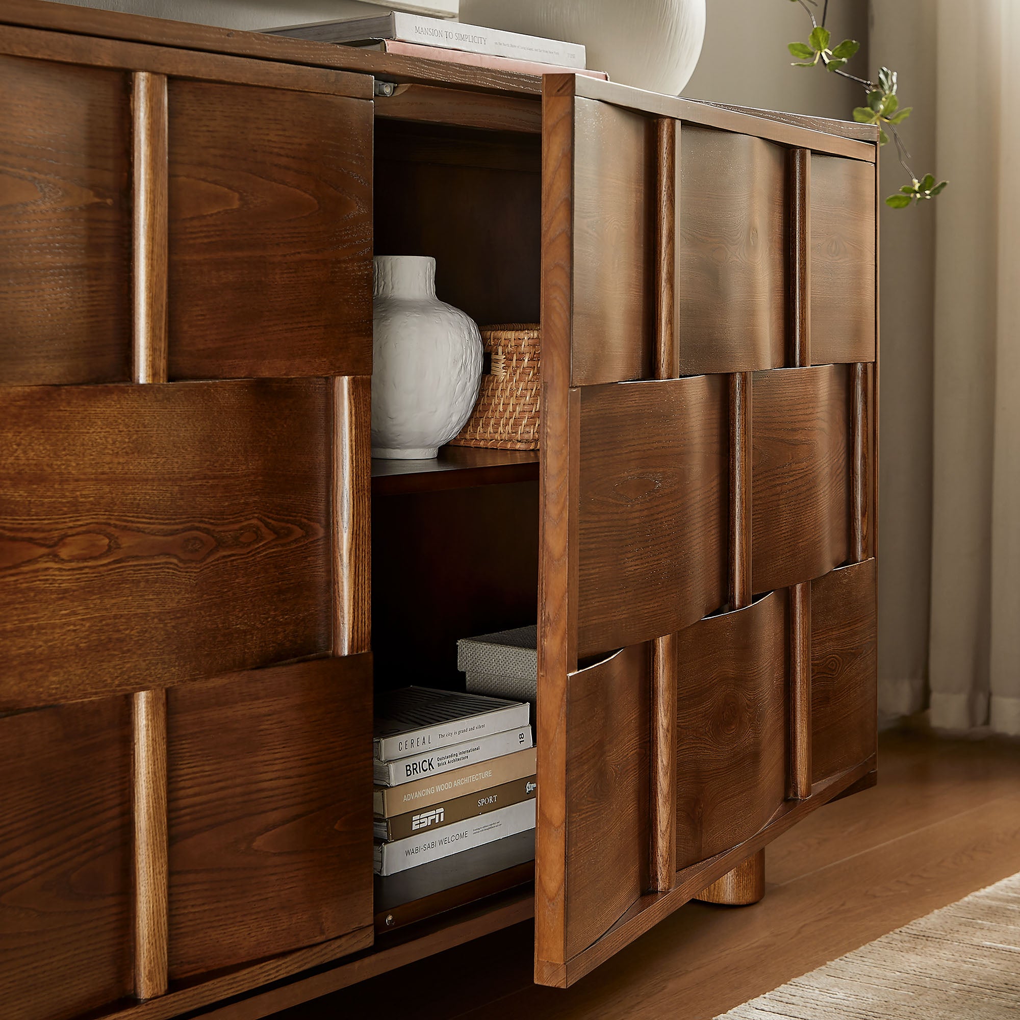 Modway EEI-7452 Foundry 71" Woven Design Buffet Storage Cabinet