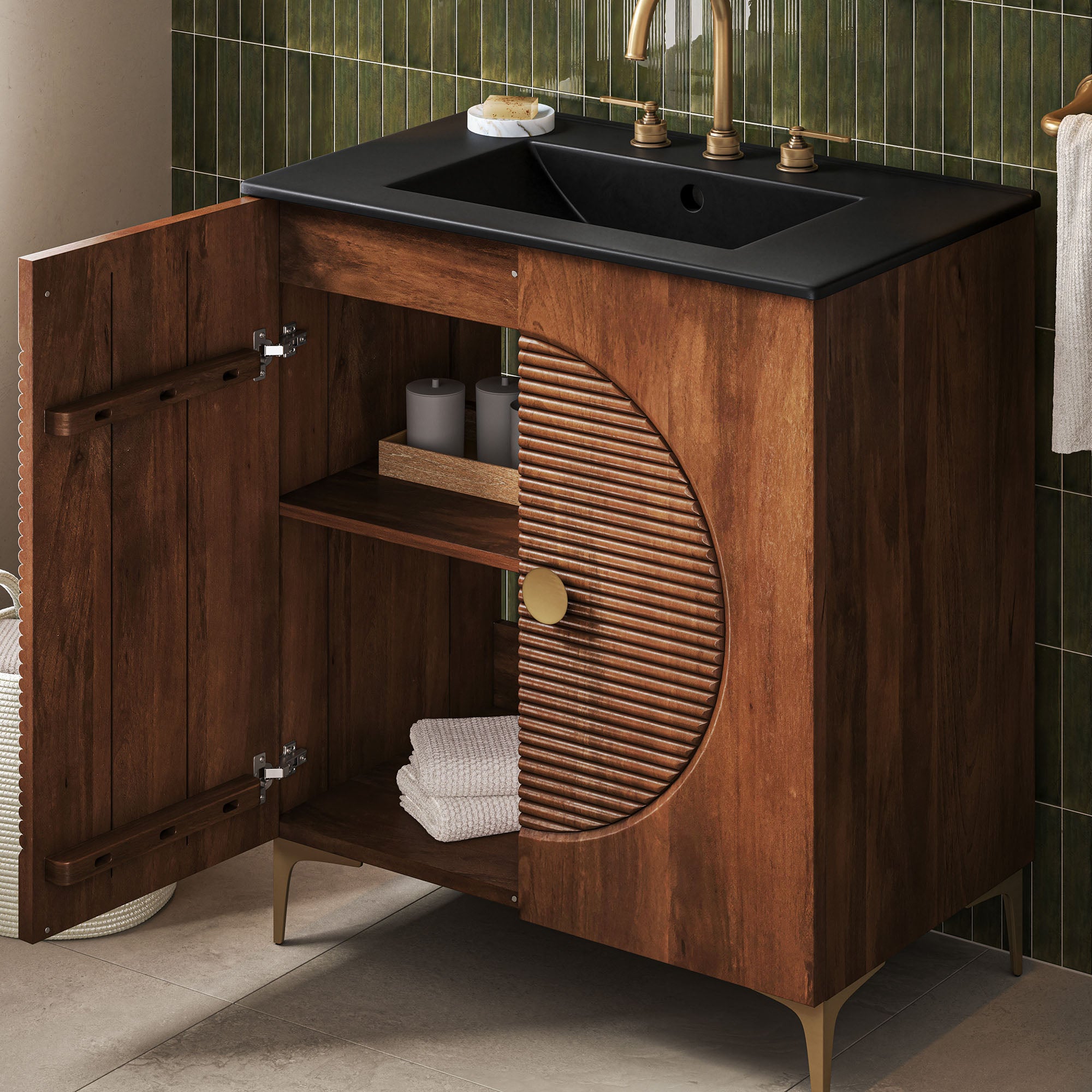 Modway Vernon 30" Fluted Wood Vanity Cabinet Without Sink