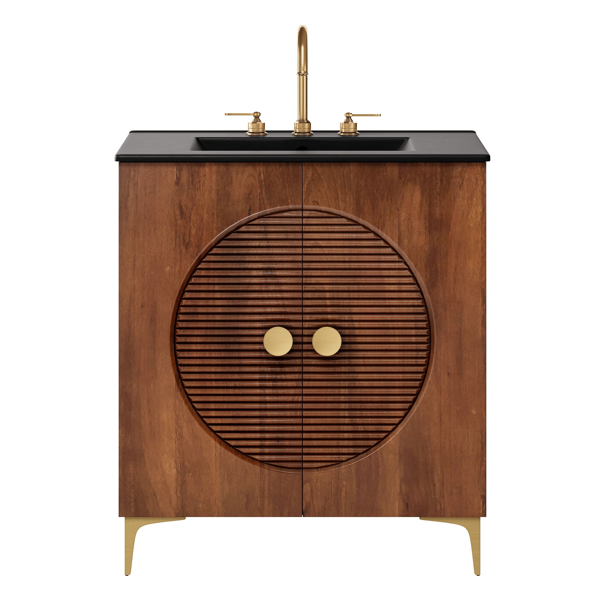 Modway Vernon 30" Fluted Wood Vanity Cabinet With Sink