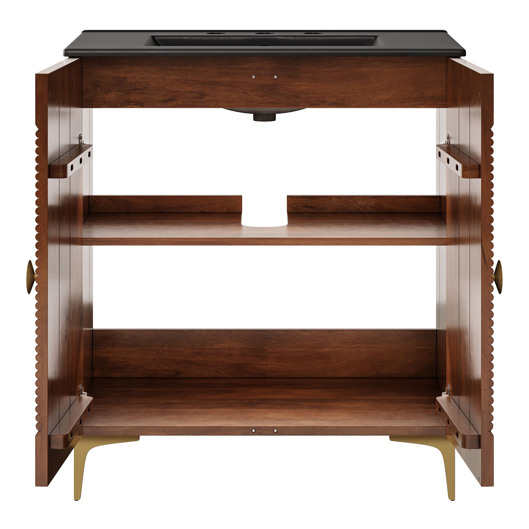 Modway Vernon 30" Fluted Wood Vanity Cabinet With Sink
