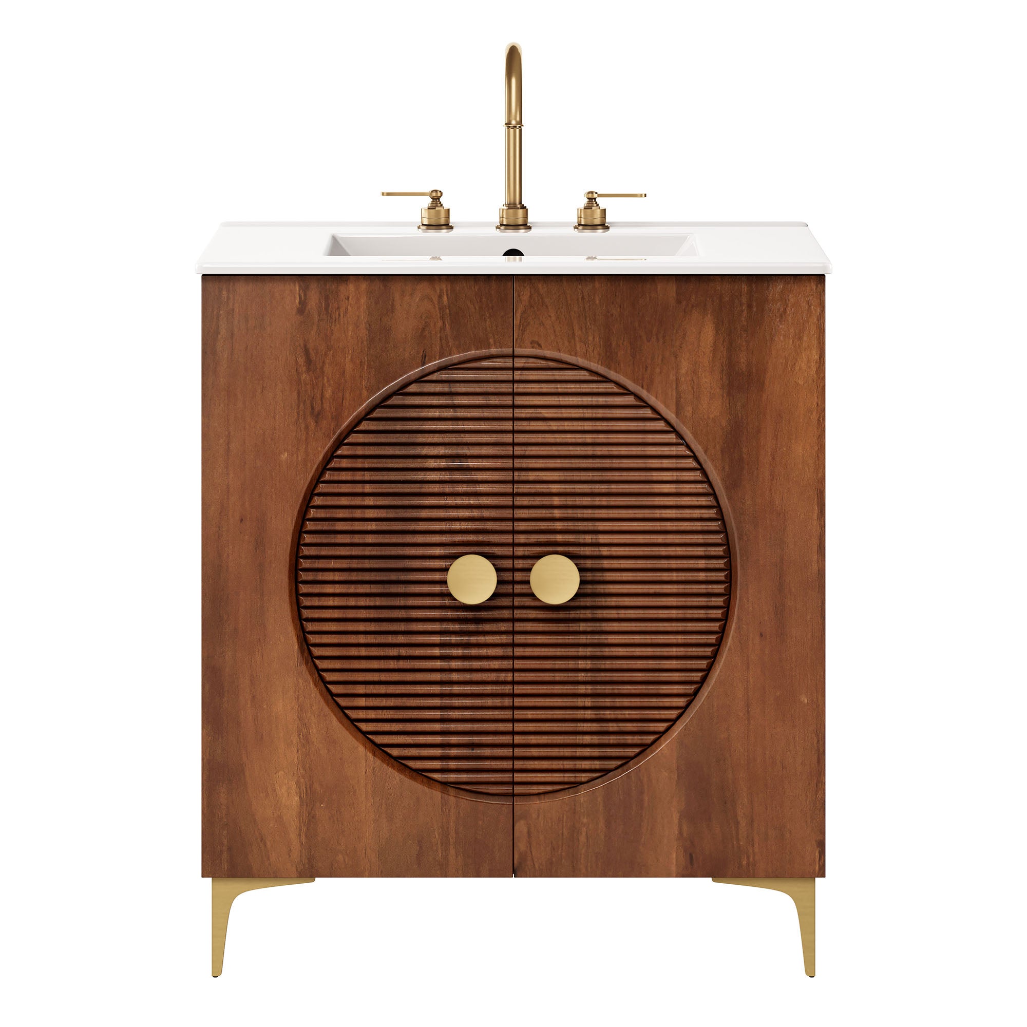 Modway Vernon 30" Fluted Wood Vanity Cabinet With Sink