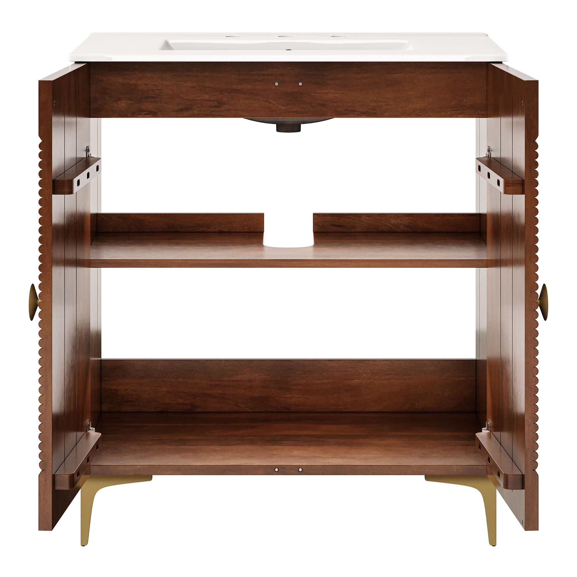 Modway Vernon 30" Fluted Wood Vanity Cabinet With Sink