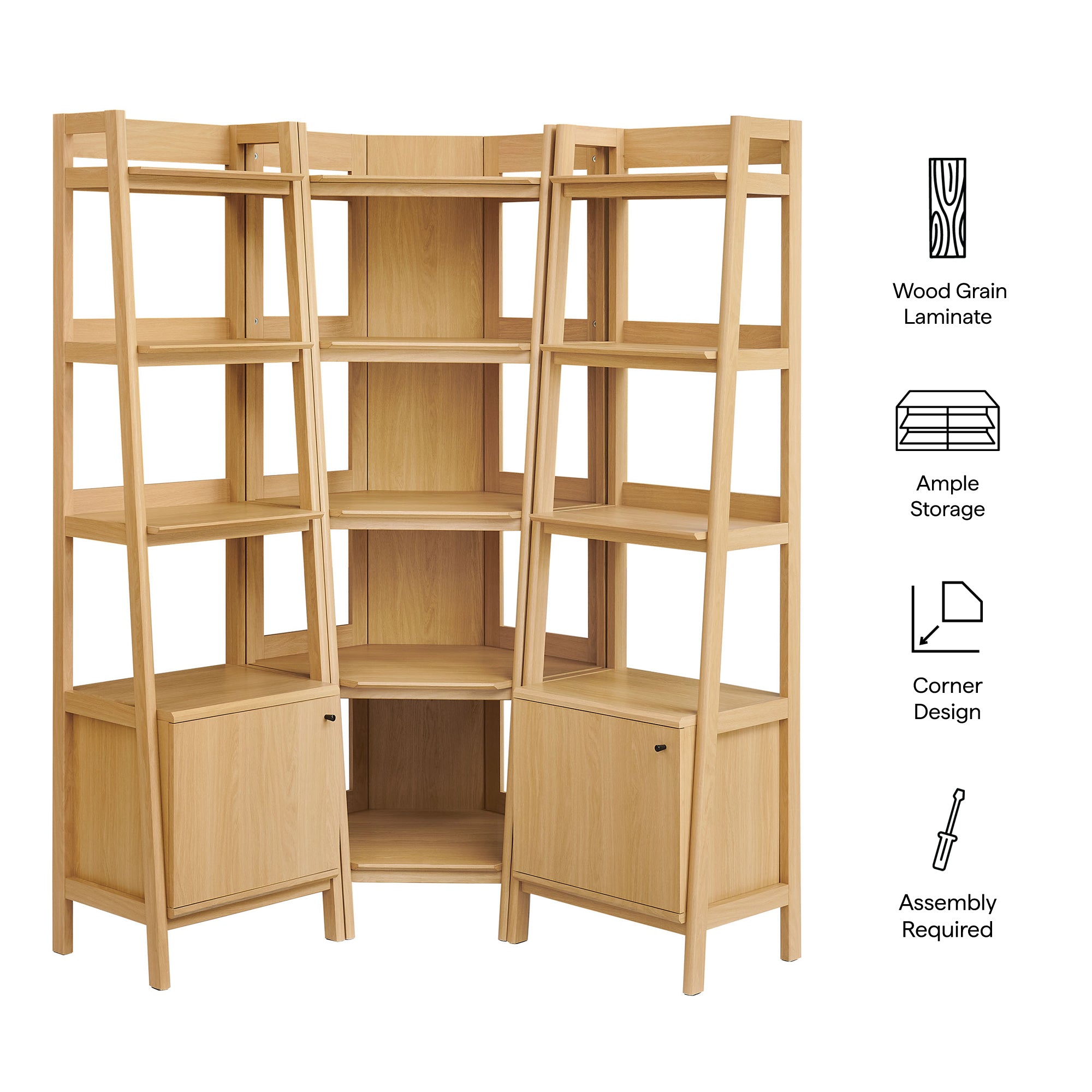 Modway Bixby 3-piece Corner Bookshelf Set with Narrow Bookshelves