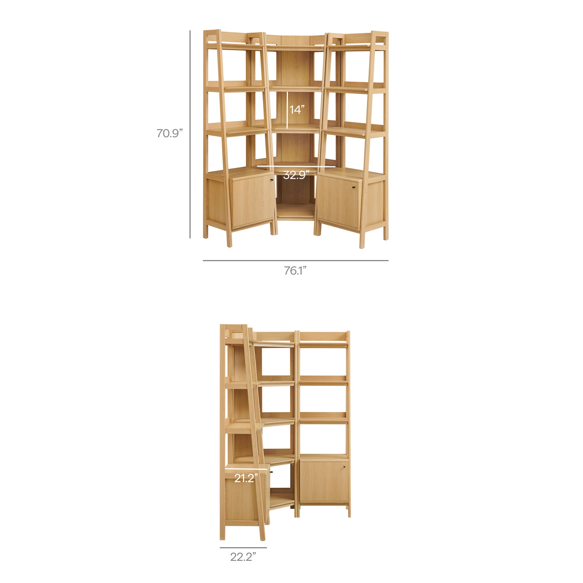 Modway EEI-7470 Bixby 3-piece Corner Bookshelf Set with Narrow Bookshelves