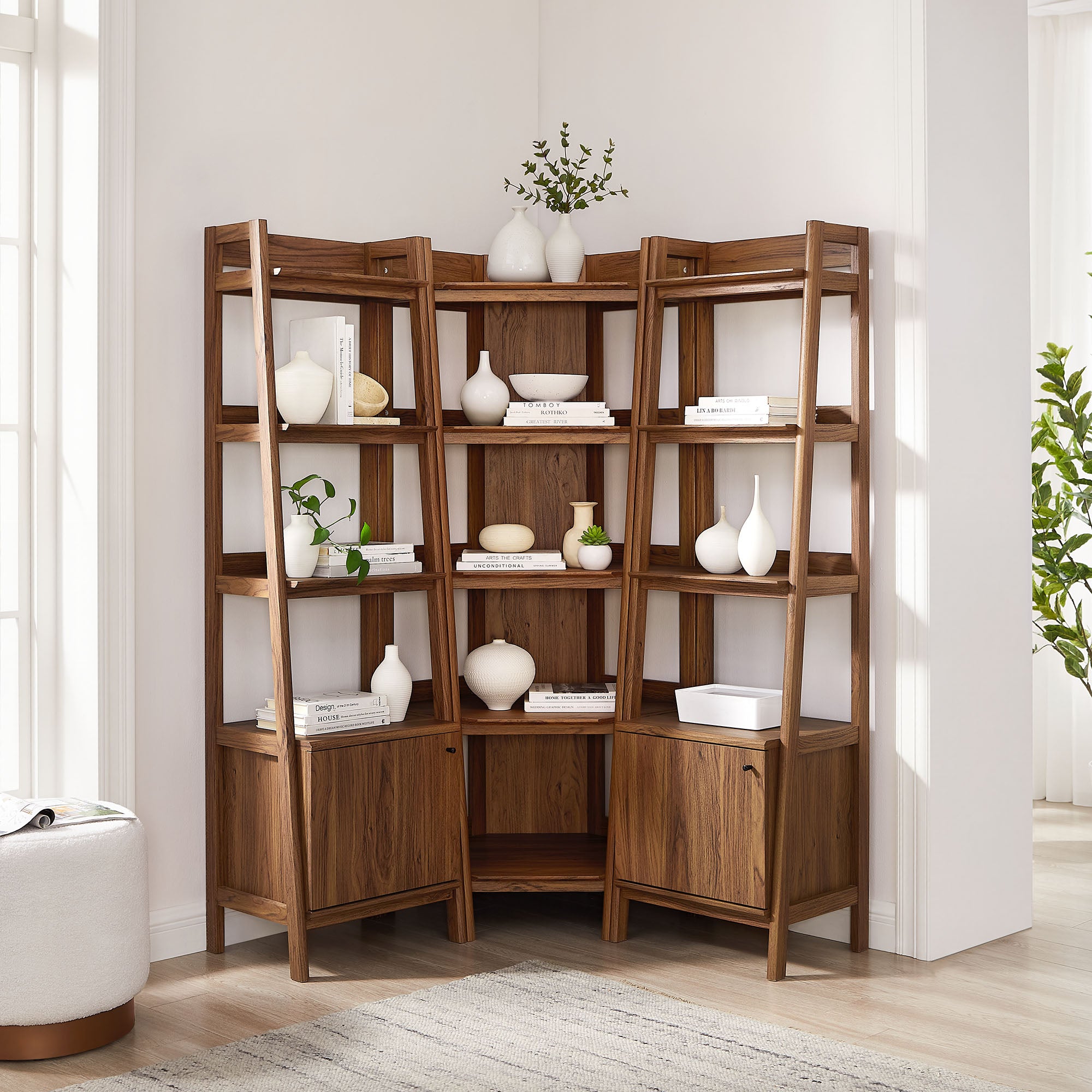 Modway Bixby 3-piece Corner Bookshelf Set with Narrow Bookshelves