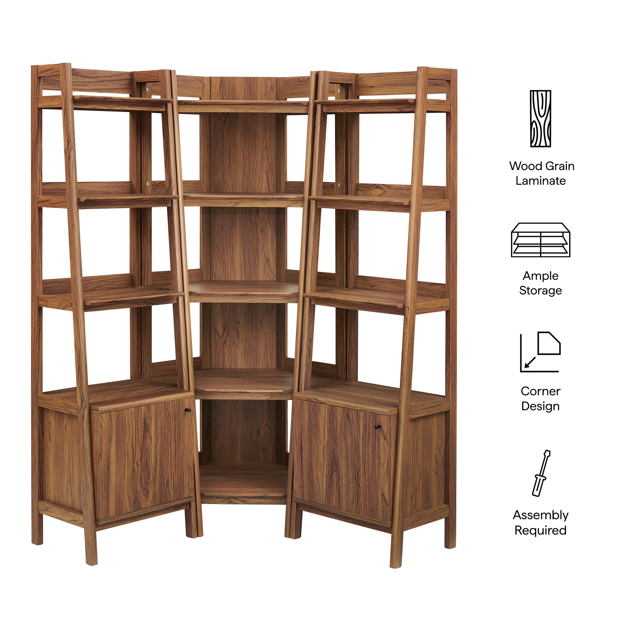 Modway Bixby 3-piece Corner Bookshelf Set with Narrow Bookshelves