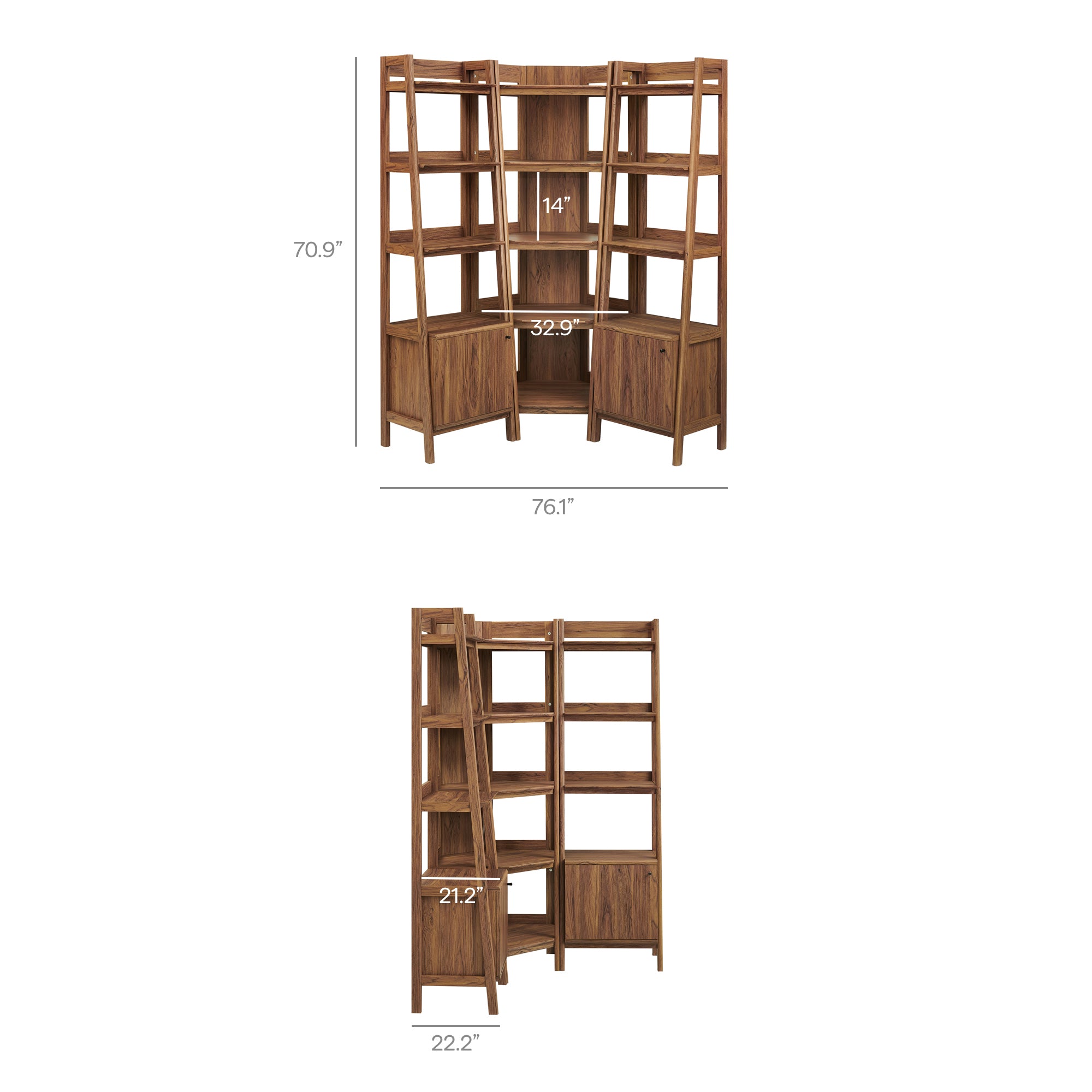 Modway Bixby 3-piece Corner Bookshelf Set with Narrow Bookshelves