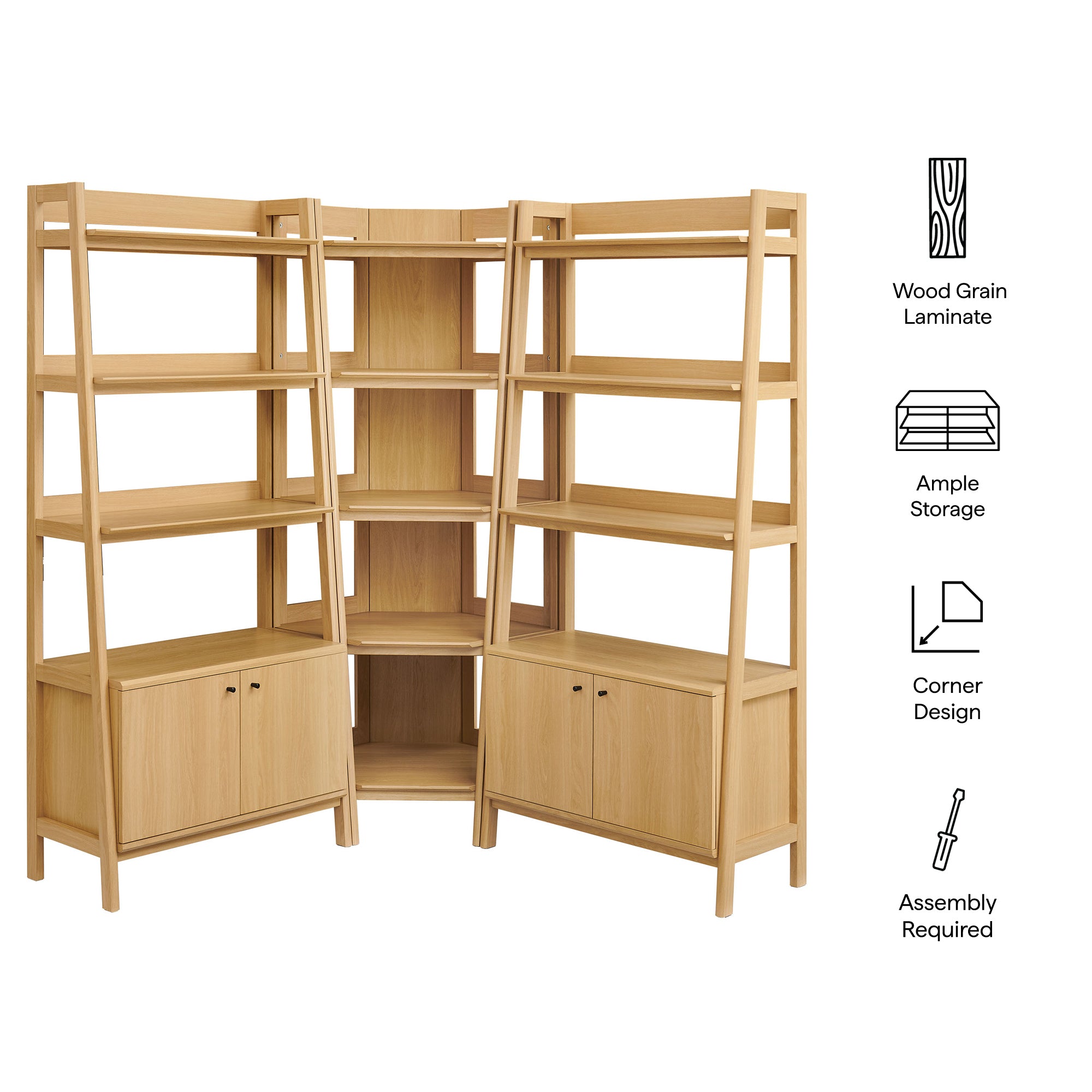 Modway EEI-7471 Bixby 3-Piece Corner Bookshelf Set with Wide Bookshelves