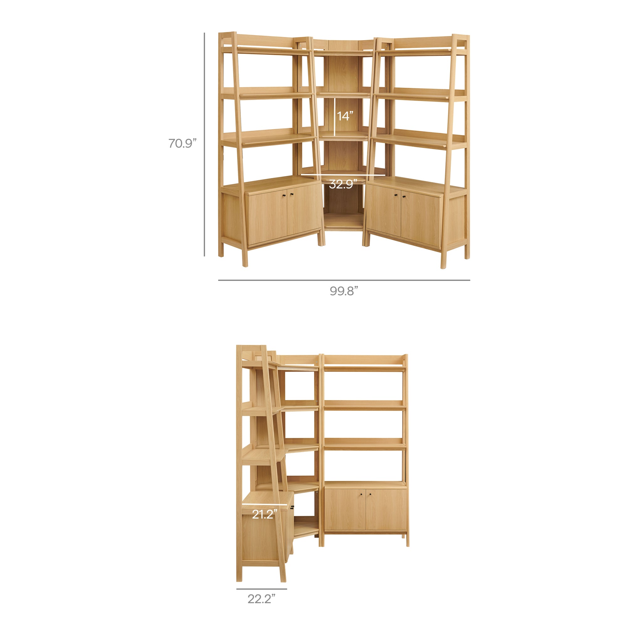 Modway Bixby 3-Piece Corner Bookshelf Set with Wide Bookshelves