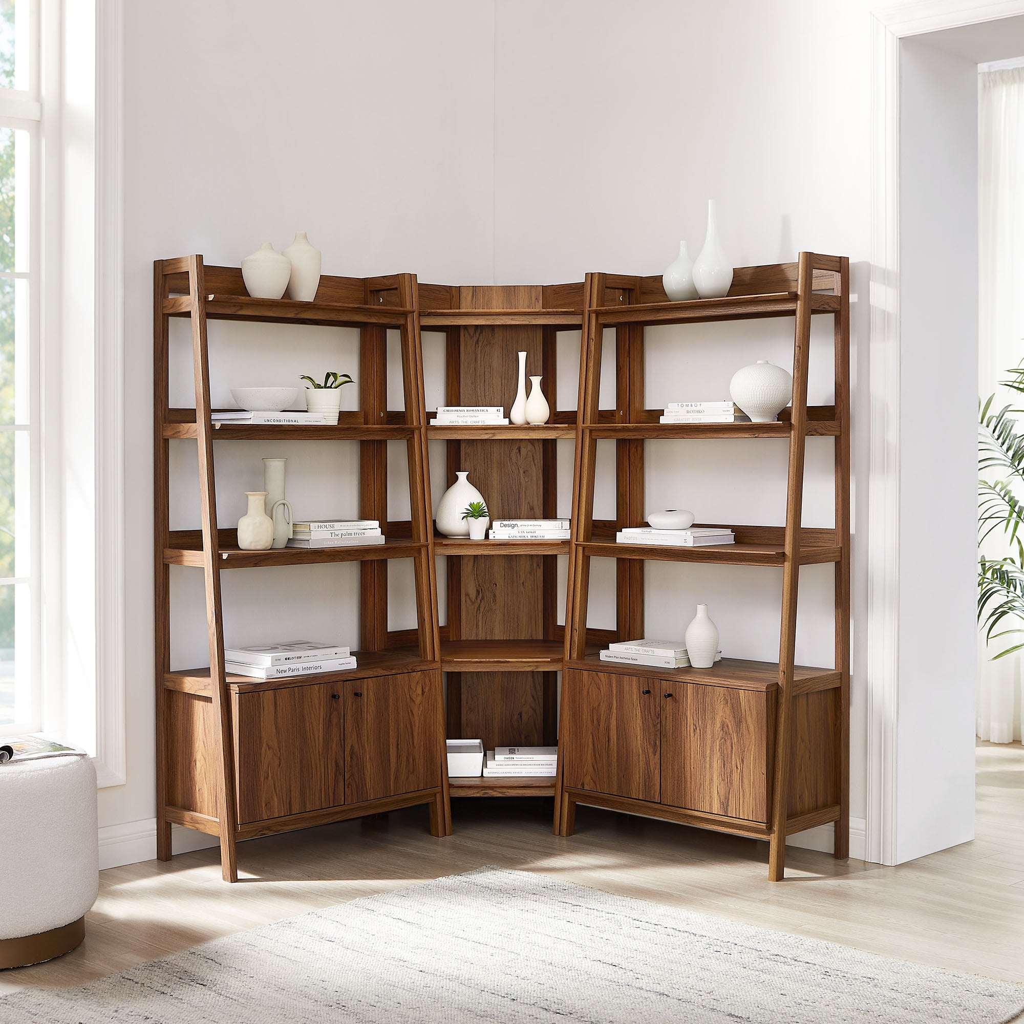 Modway Bixby 3-Piece Corner Bookshelf Set with Wide Bookshelves