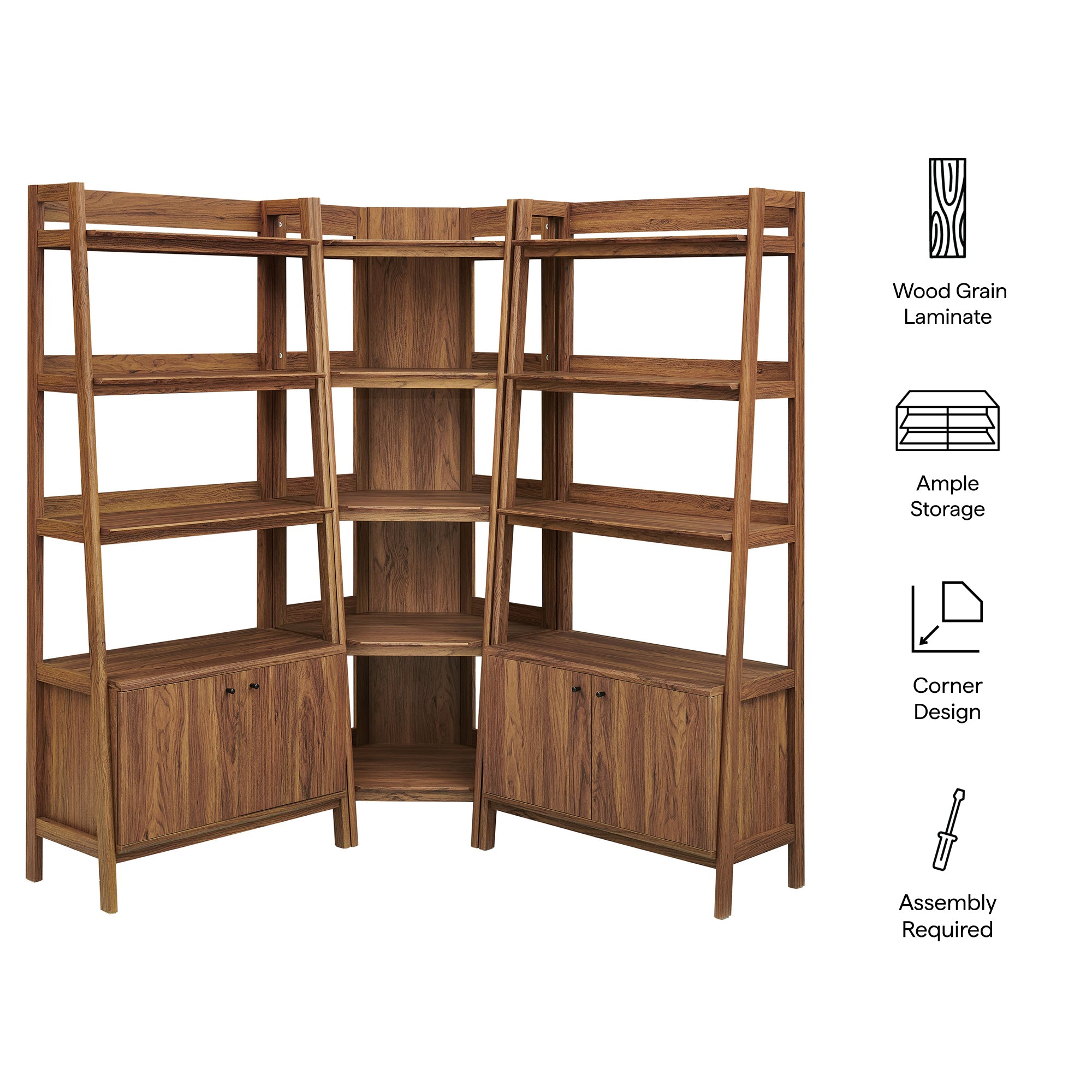 Modway EEI-7471 Bixby 3-Piece Corner Bookshelf Set with Wide Bookshelves