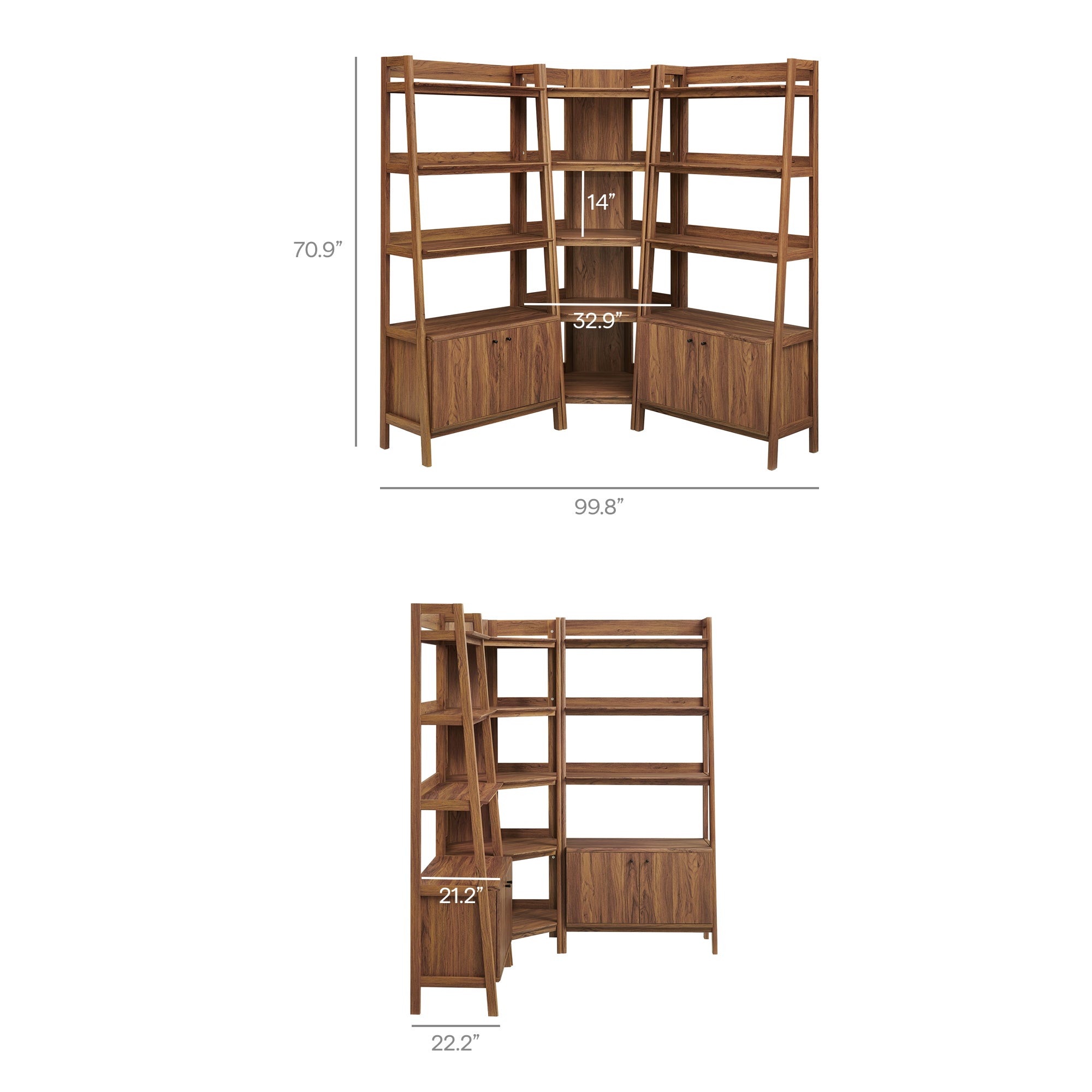 Modway EEI-7471 Bixby 3-Piece Corner Bookshelf Set with Wide Bookshelves