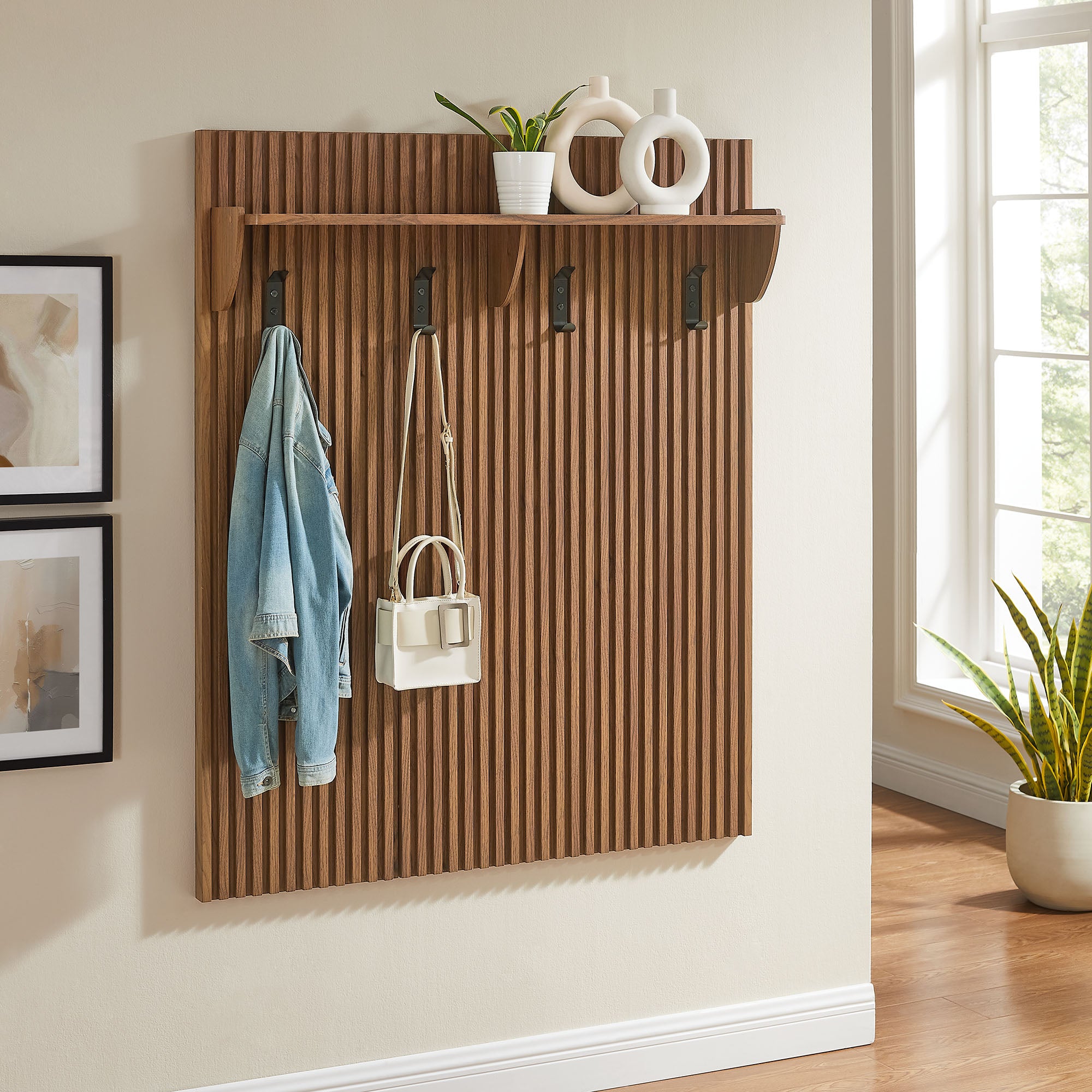 Modway Render Fluted Coat Rack Panel With Shelf