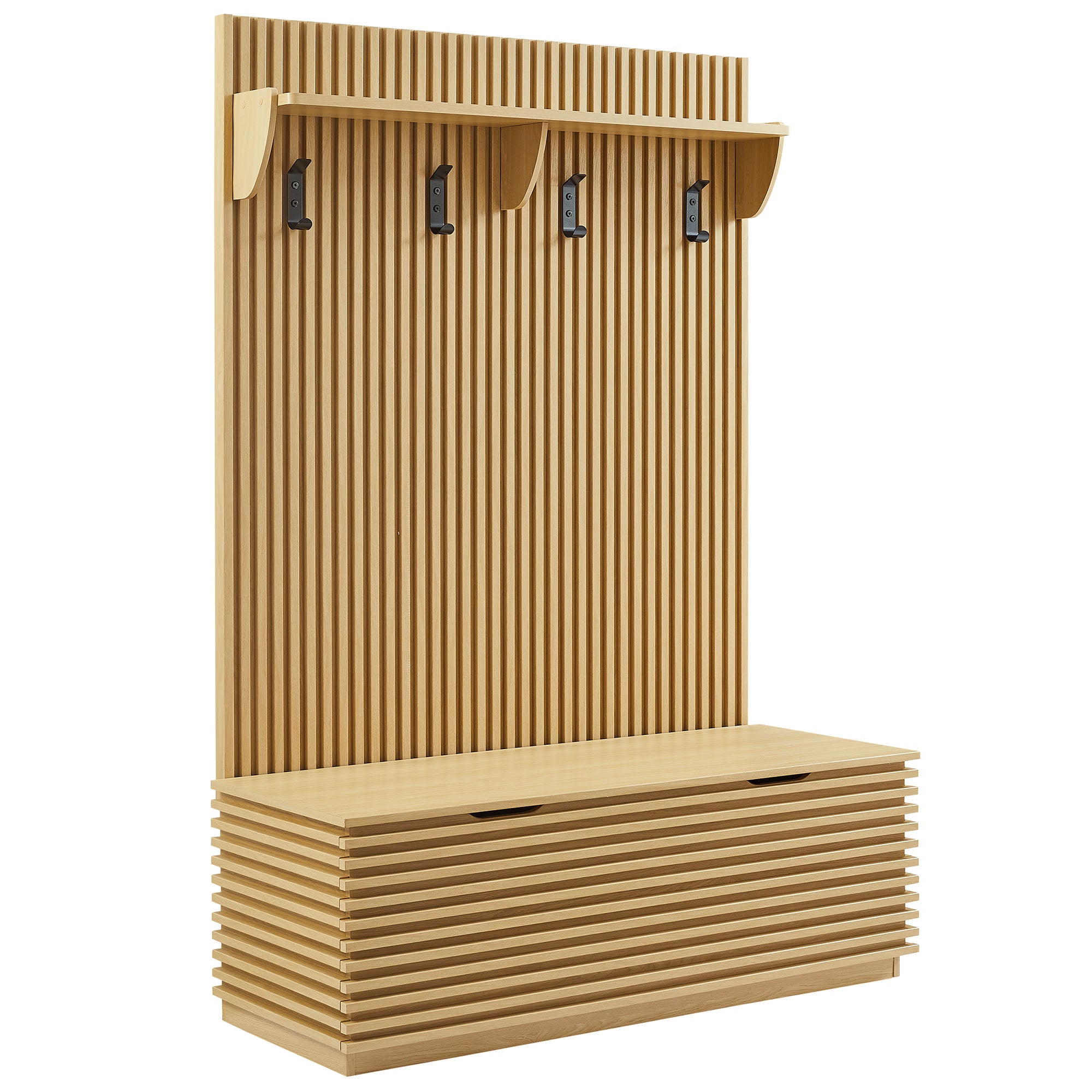 Modway EEI-7473 Render Fluted 3-in-1 Hall Tree With Storage Bench and Coat Rack