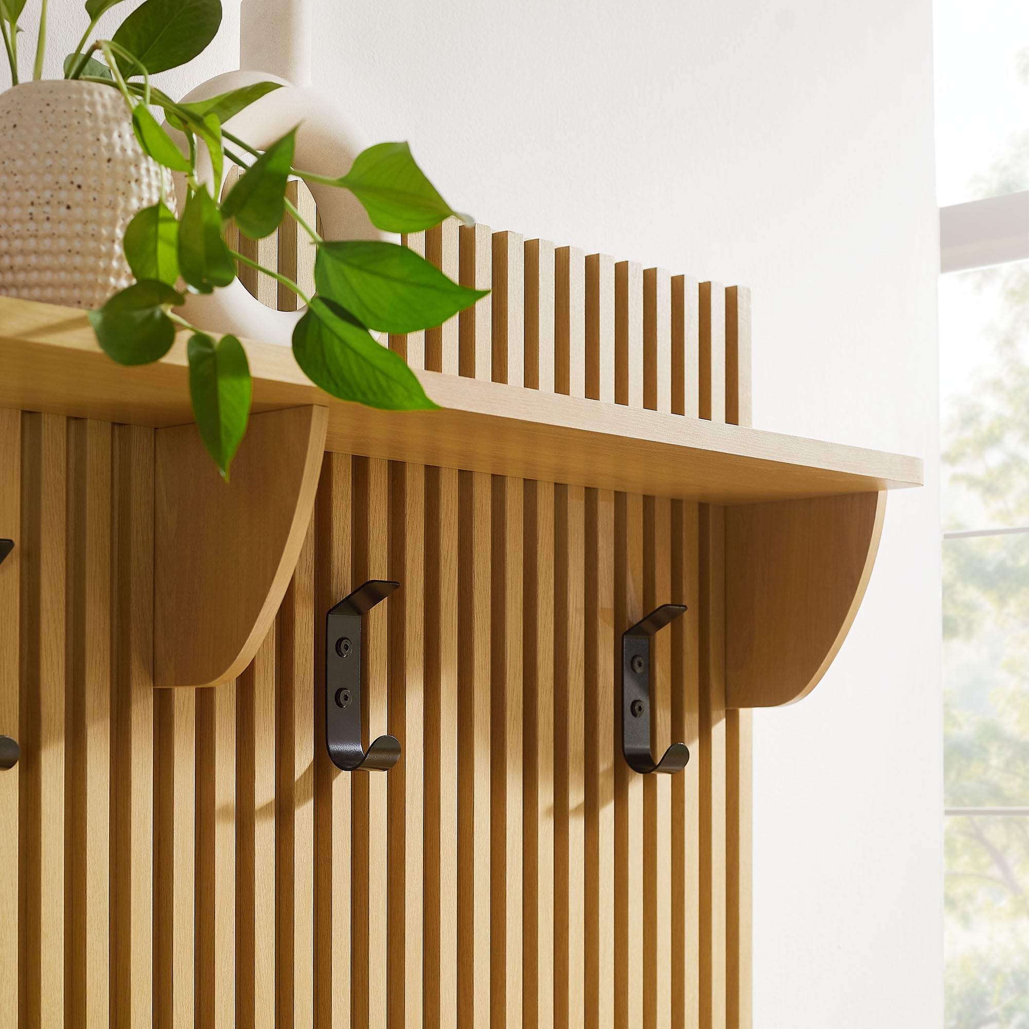 Modway EEI-7473 Render Fluted 3-in-1 Hall Tree With Storage Bench and Coat Rack