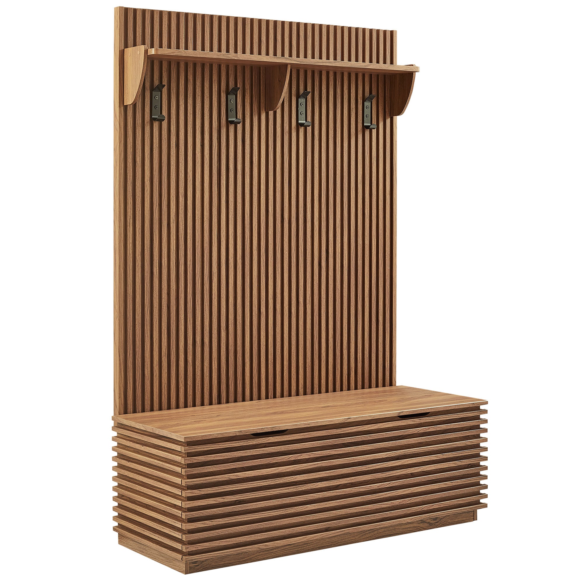 Modway EEI-7473 Render Fluted 3-in-1 Hall Tree With Storage Bench and Coat Rack