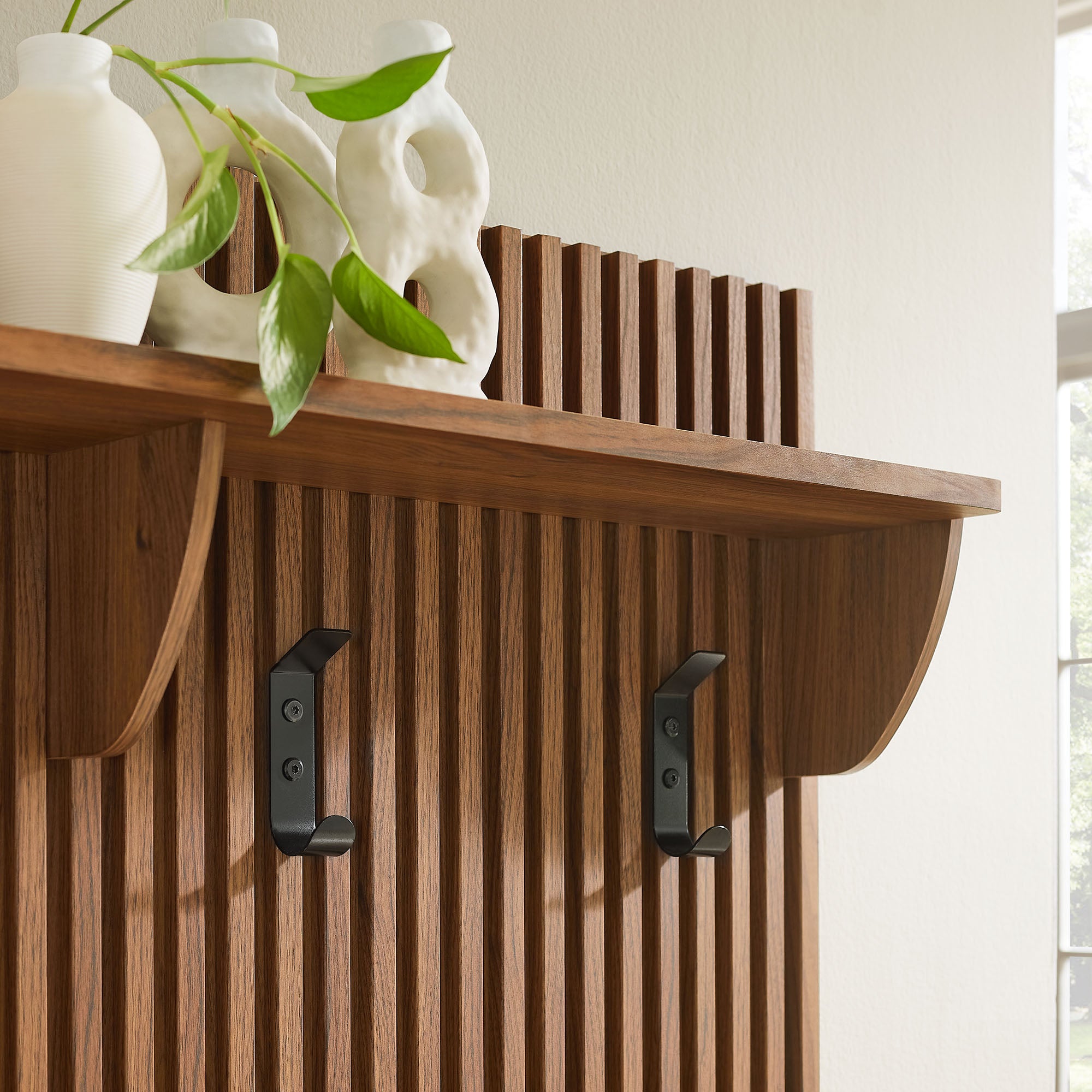 Modway EEI-7473 Render Fluted 3-in-1 Hall Tree With Storage Bench and Coat Rack