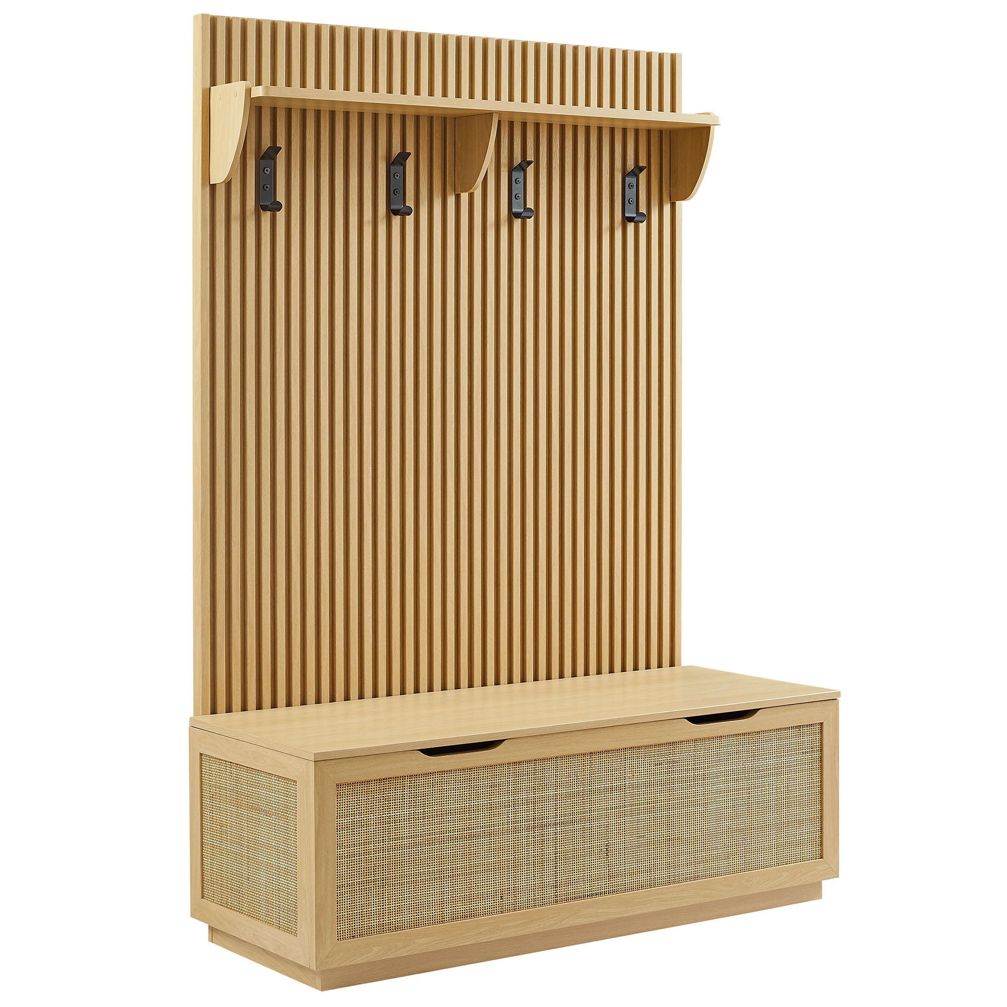 Modway EEI-7474 Soma Fluted 3-in-1 Hall Tree With Storage Bench and Coat Rack
