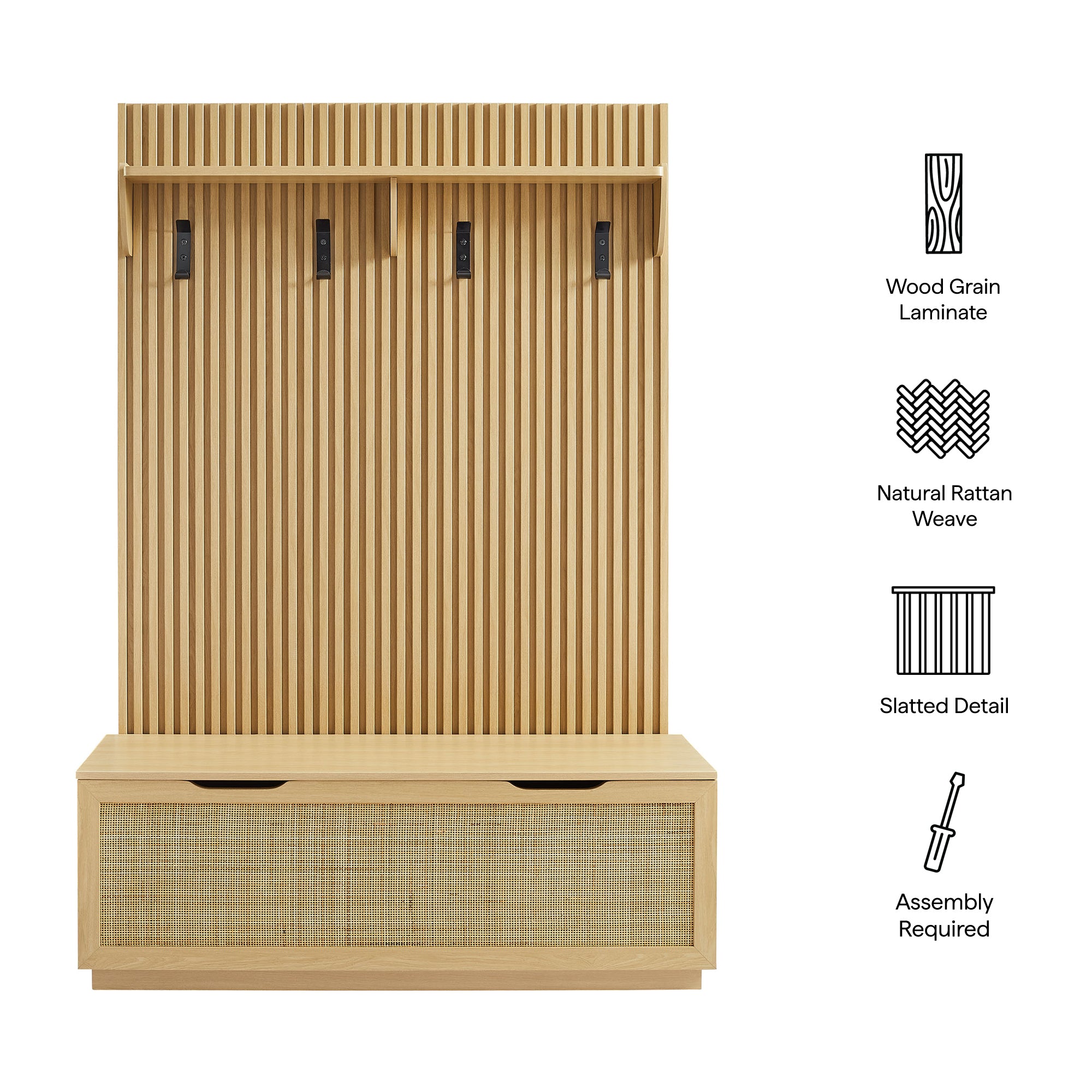 Modway EEI-7474 Soma Fluted 3-in-1 Hall Tree With Storage Bench and Coat Rack