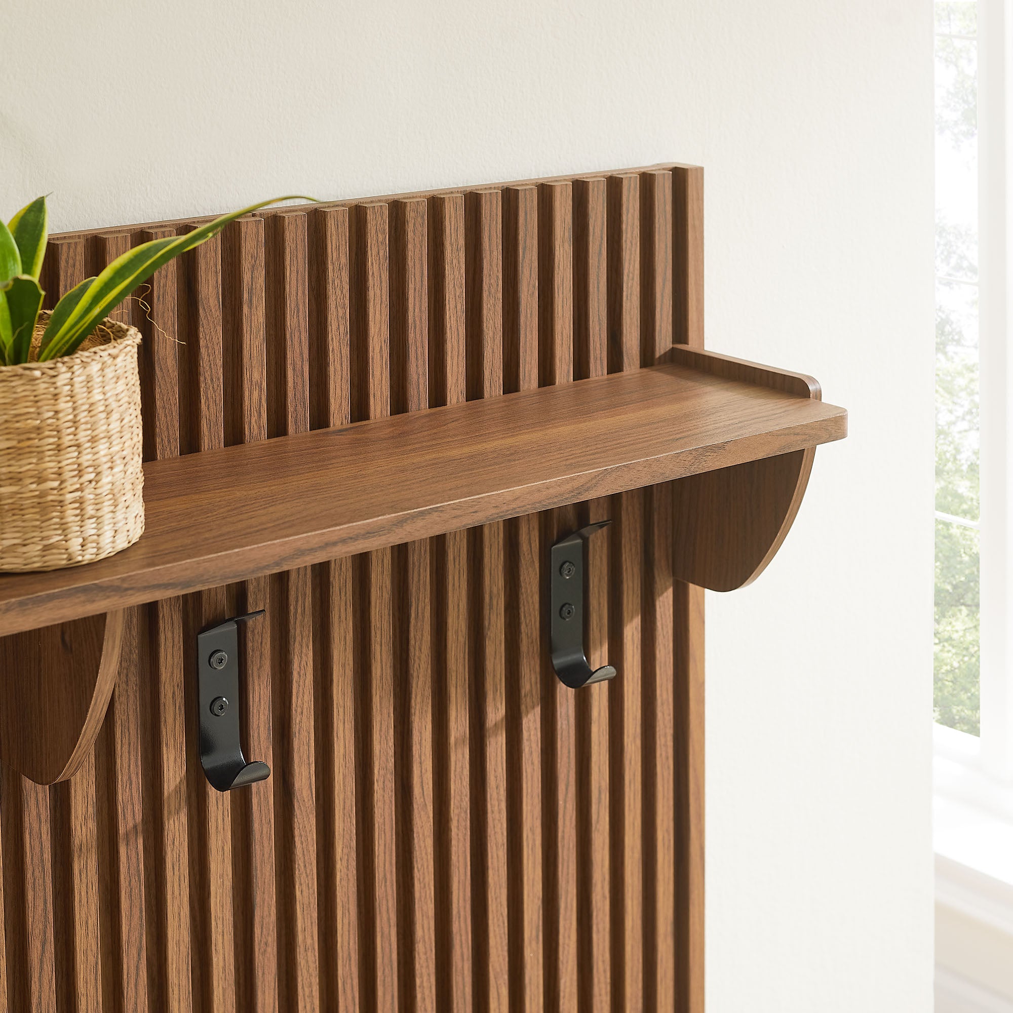Modway EEI-7474 Soma Fluted 3-in-1 Hall Tree With Storage Bench and Coat Rack
