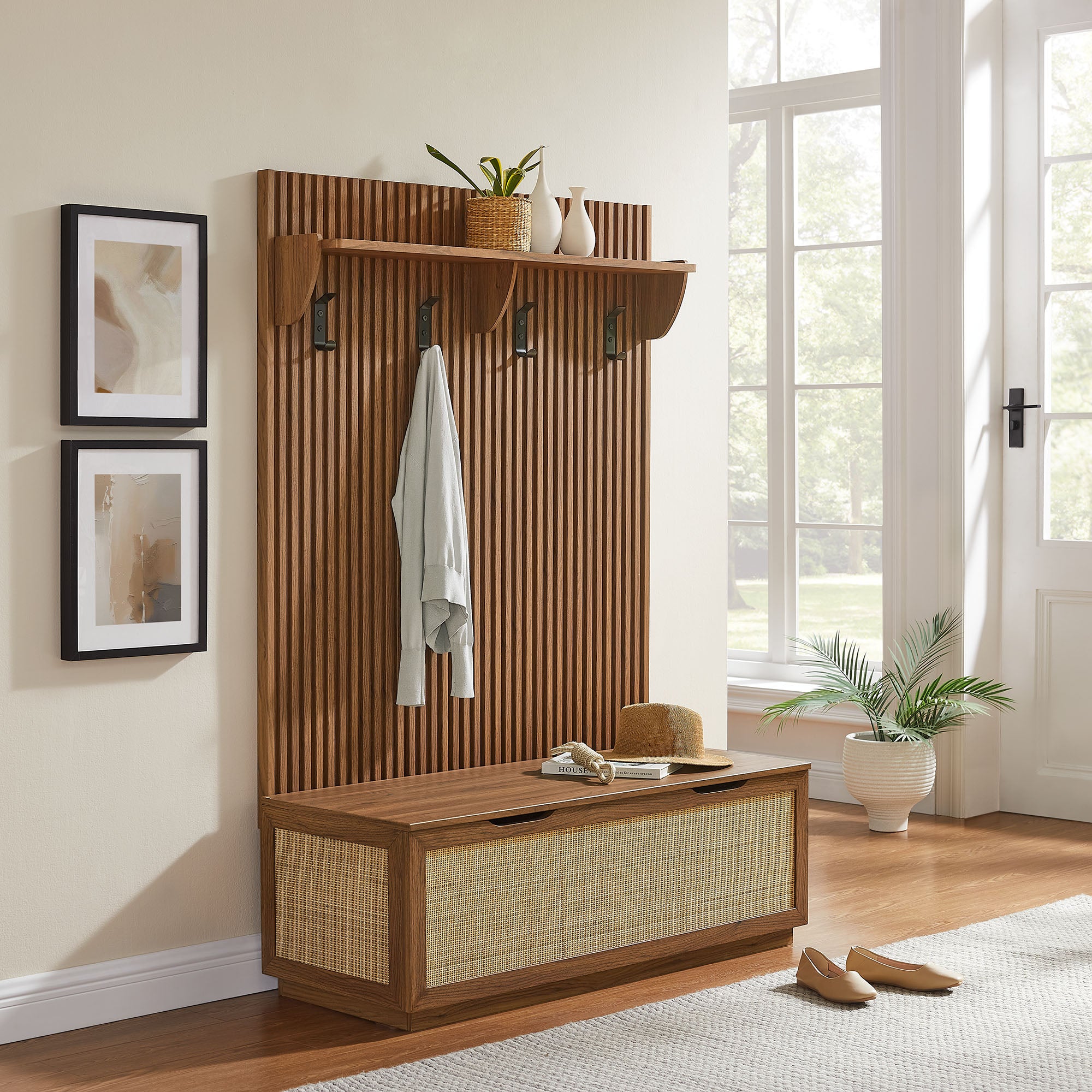 Modway EEI-7474 Soma Fluted 3-in-1 Hall Tree With Storage Bench and Coat Rack
