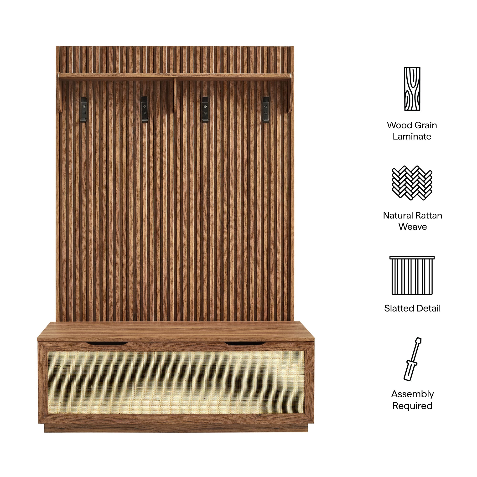 Modway EEI-7474 Soma Fluted 3-in-1 Hall Tree With Storage Bench and Coat Rack