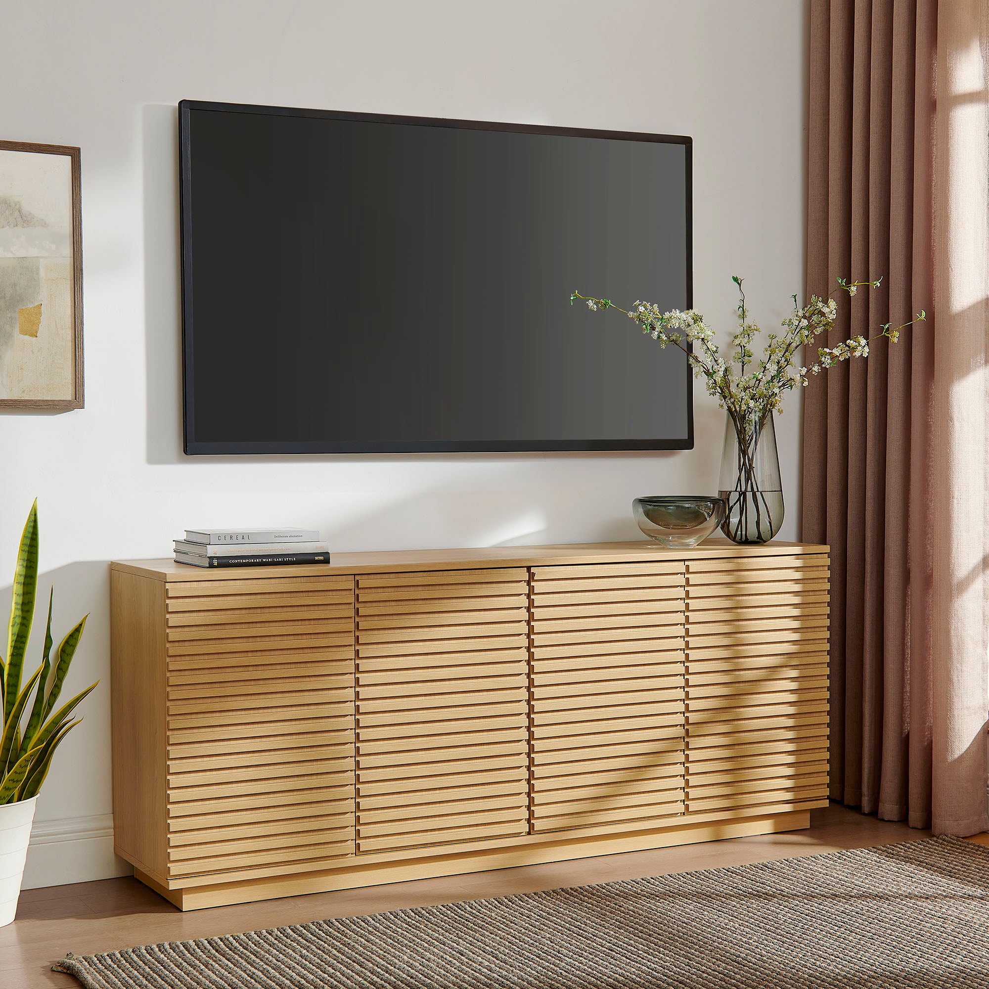 Modway Render 4-Door Fluted Sideboard Cabinet TV Stand