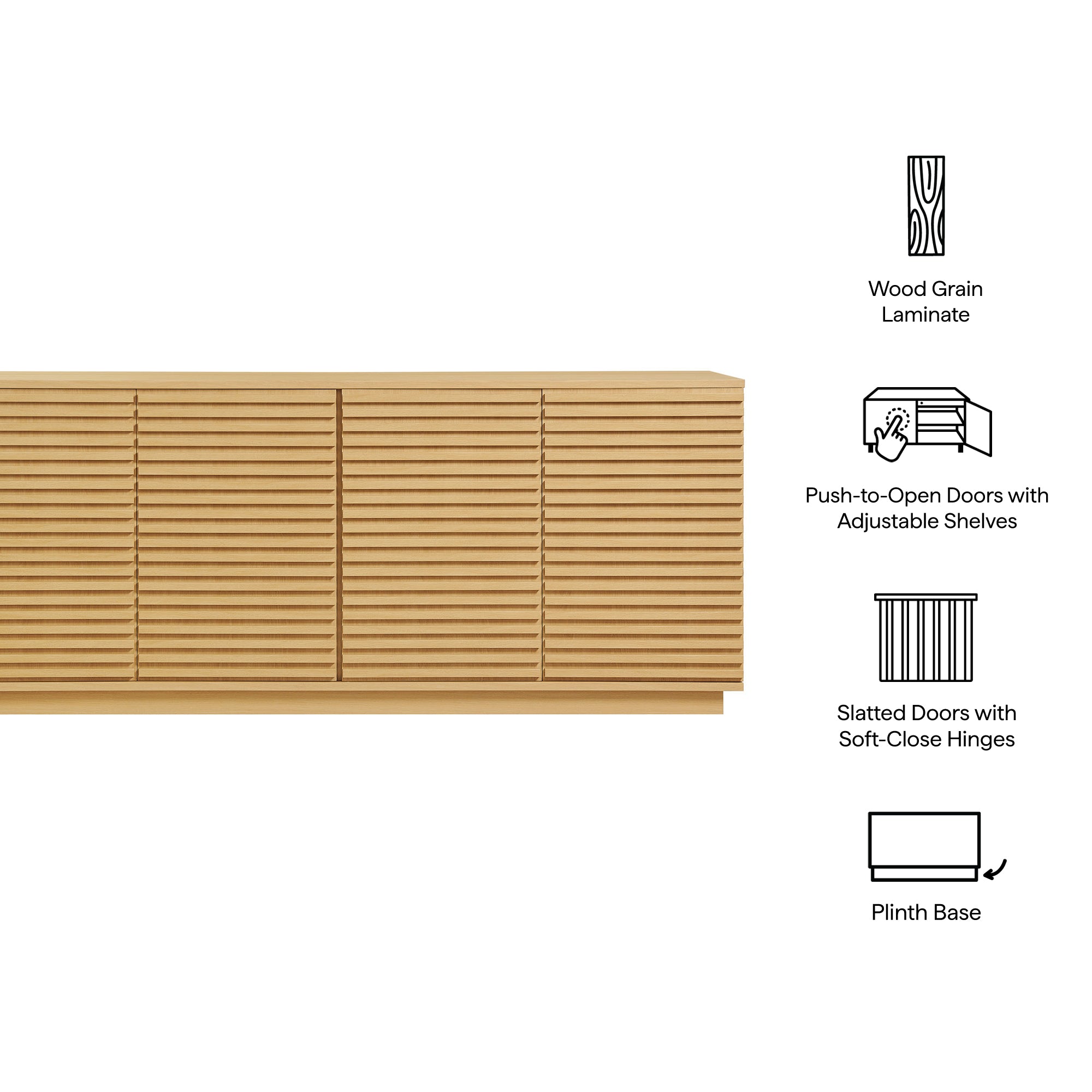 Modway Render 4-Door Fluted Sideboard Cabinet TV Stand