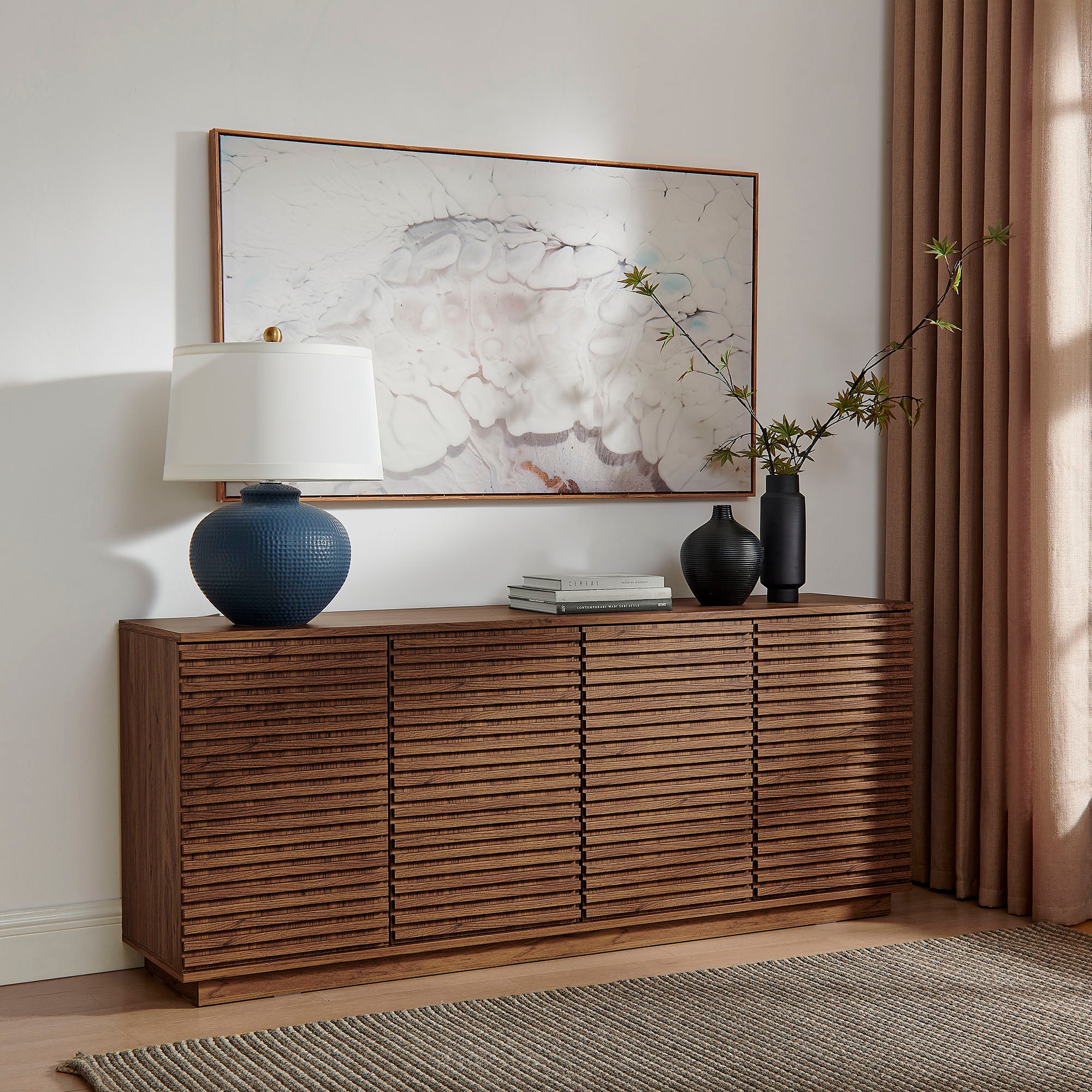 Modway Render 4-Door Fluted Sideboard Cabinet TV Stand