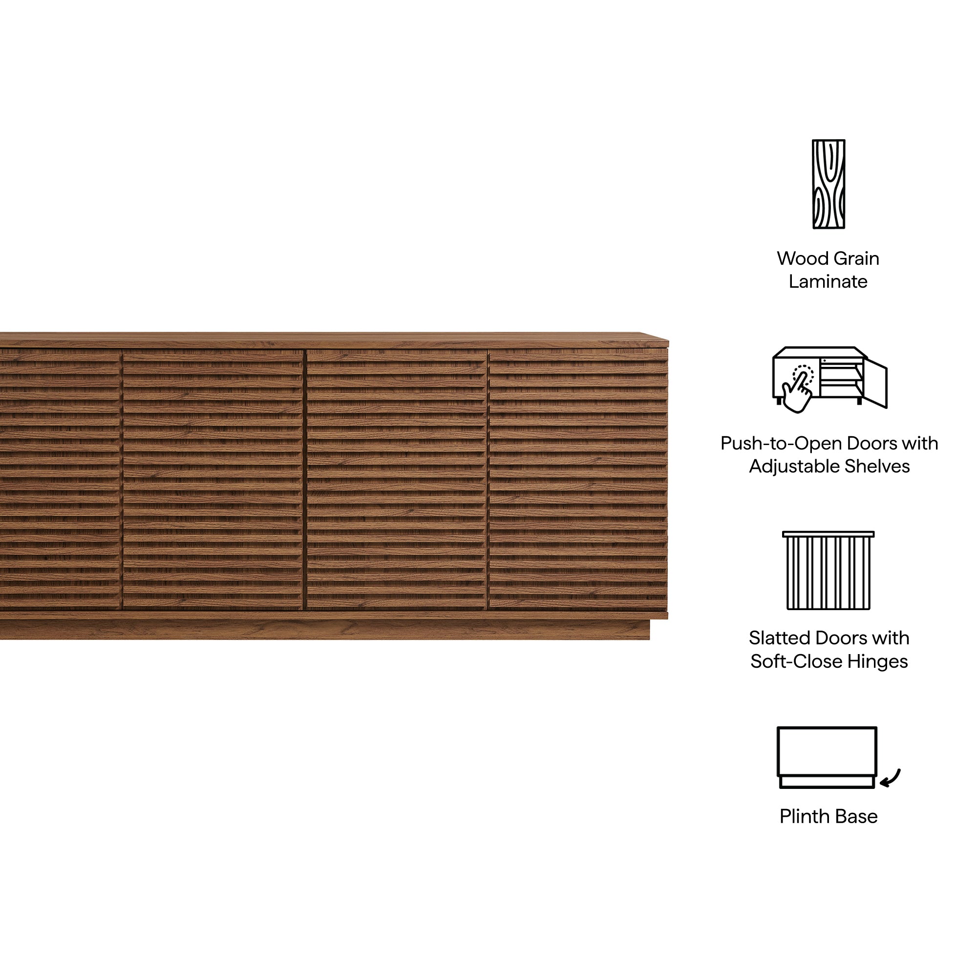 Modway Render 4-Door Fluted Sideboard Cabinet TV Stand