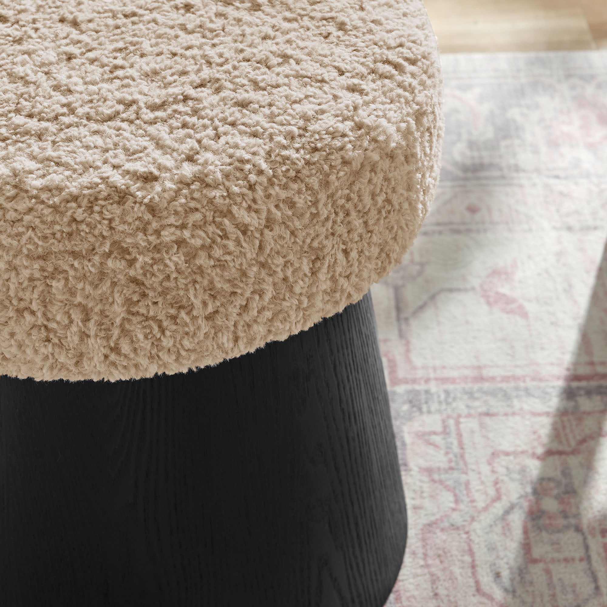 Modway Ketra Round Faux Shearling Ottoman Footstool