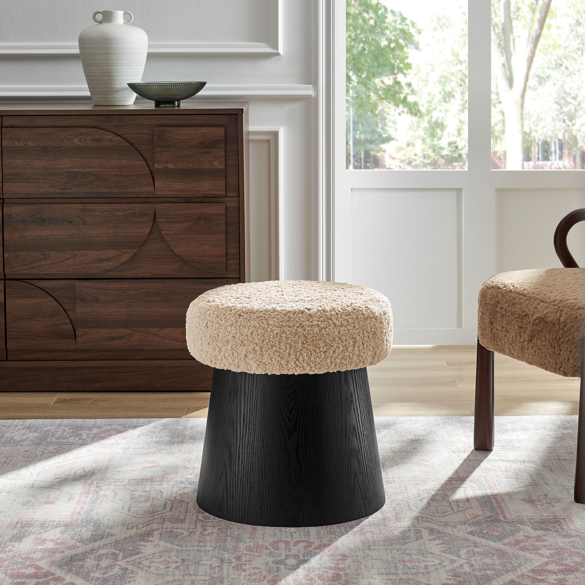 Modway EEI-7493 Ketra Round Faux Shearling Ottoman Footstool