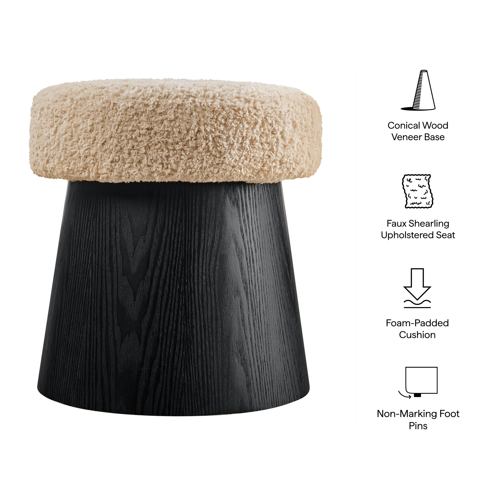 Modway Ketra Round Faux Shearling Ottoman Footstool
