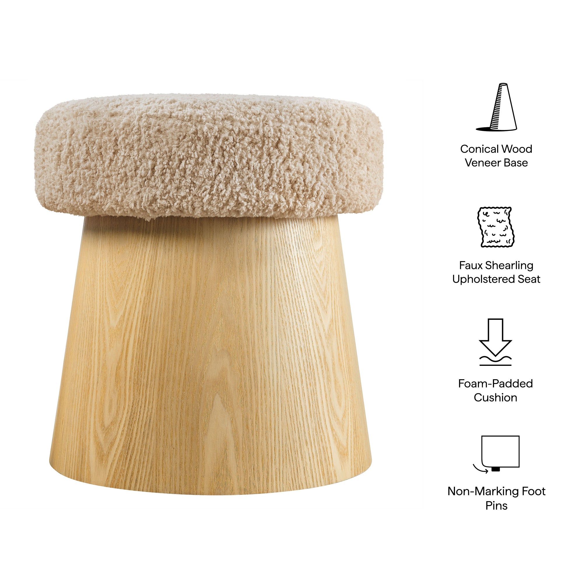 Modway Ketra Round Faux Shearling Ottoman Footstool