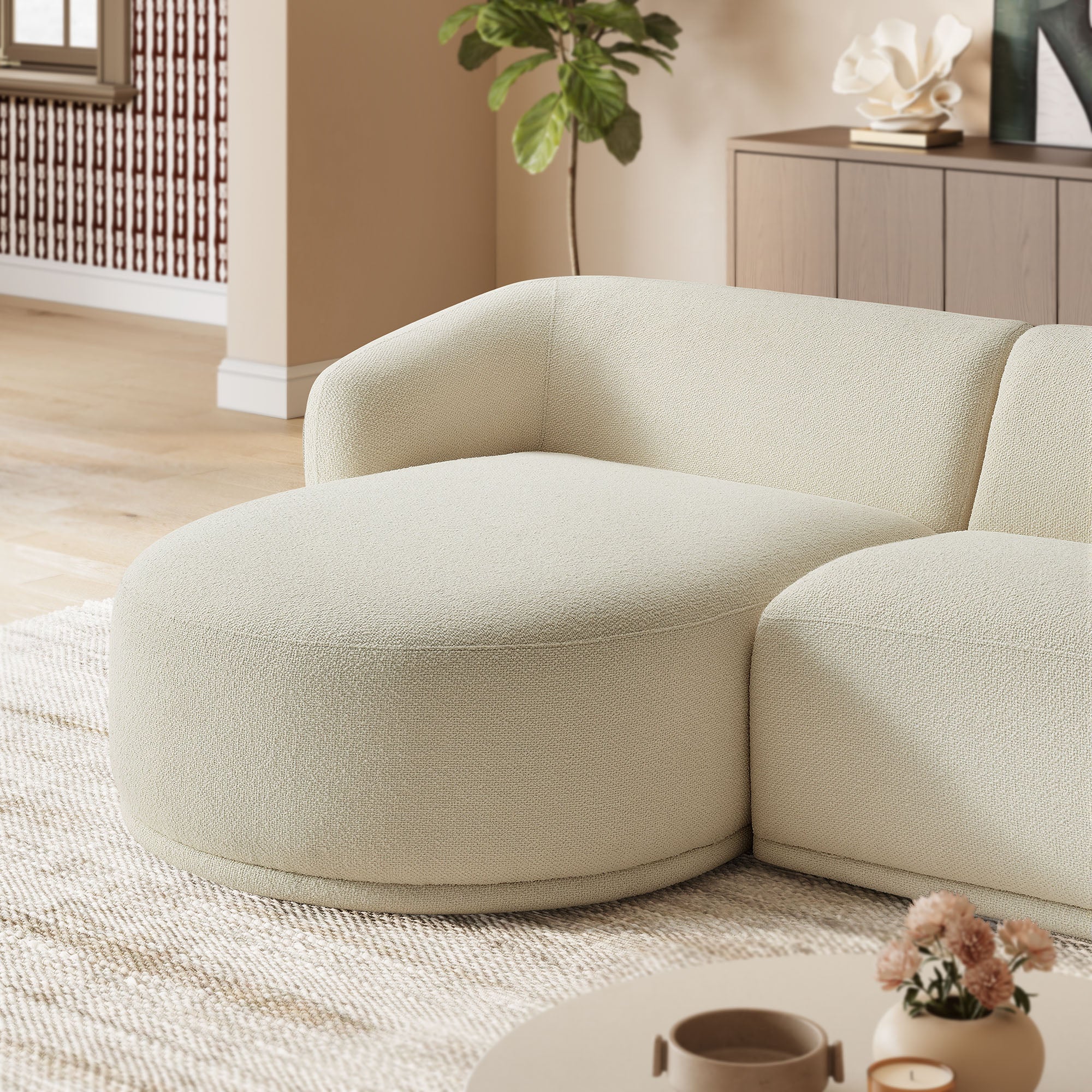 Modway Monica 2 Piece Left Facing Boucle Fabric Modular Sofa with Chaise
