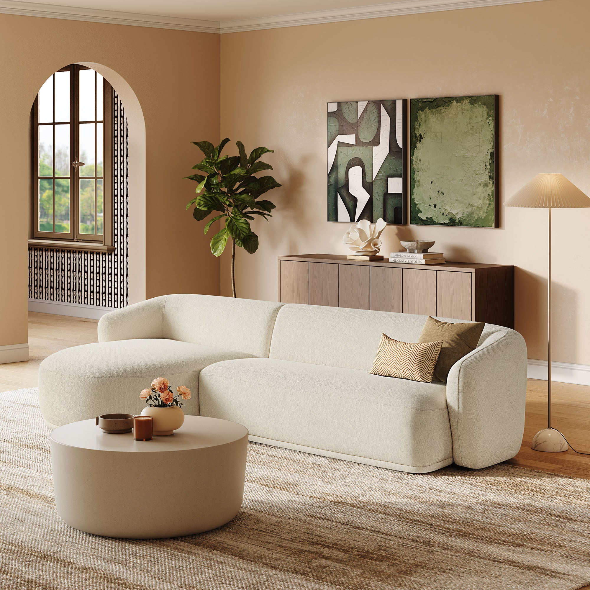 Modway Monica 2 Piece Left Facing Boucle Fabric Modular Sofa with Chaise
