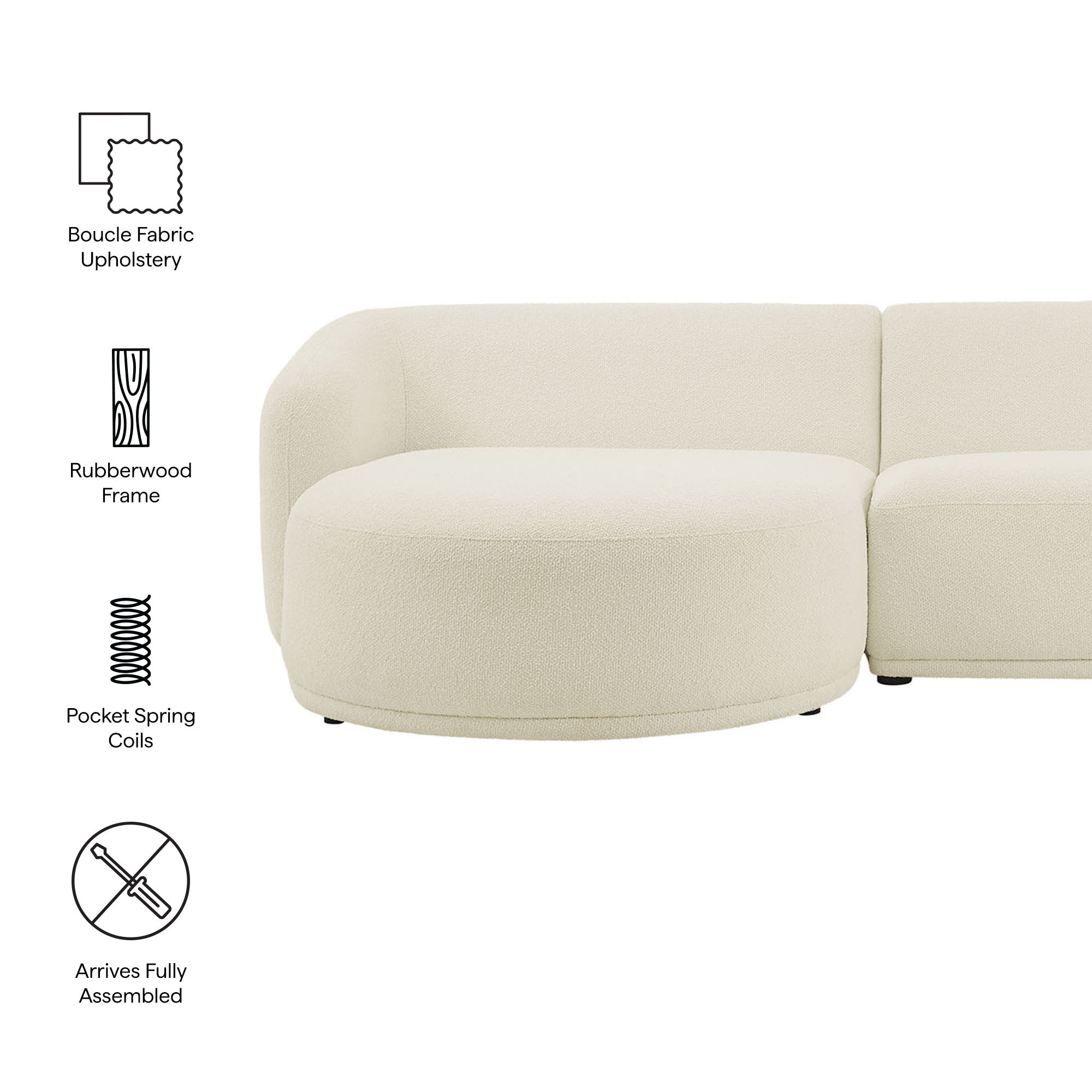 Modway EEI-7502 Monica 2 Piece Left Facing Boucle Fabric Modular Sofa with Chaise