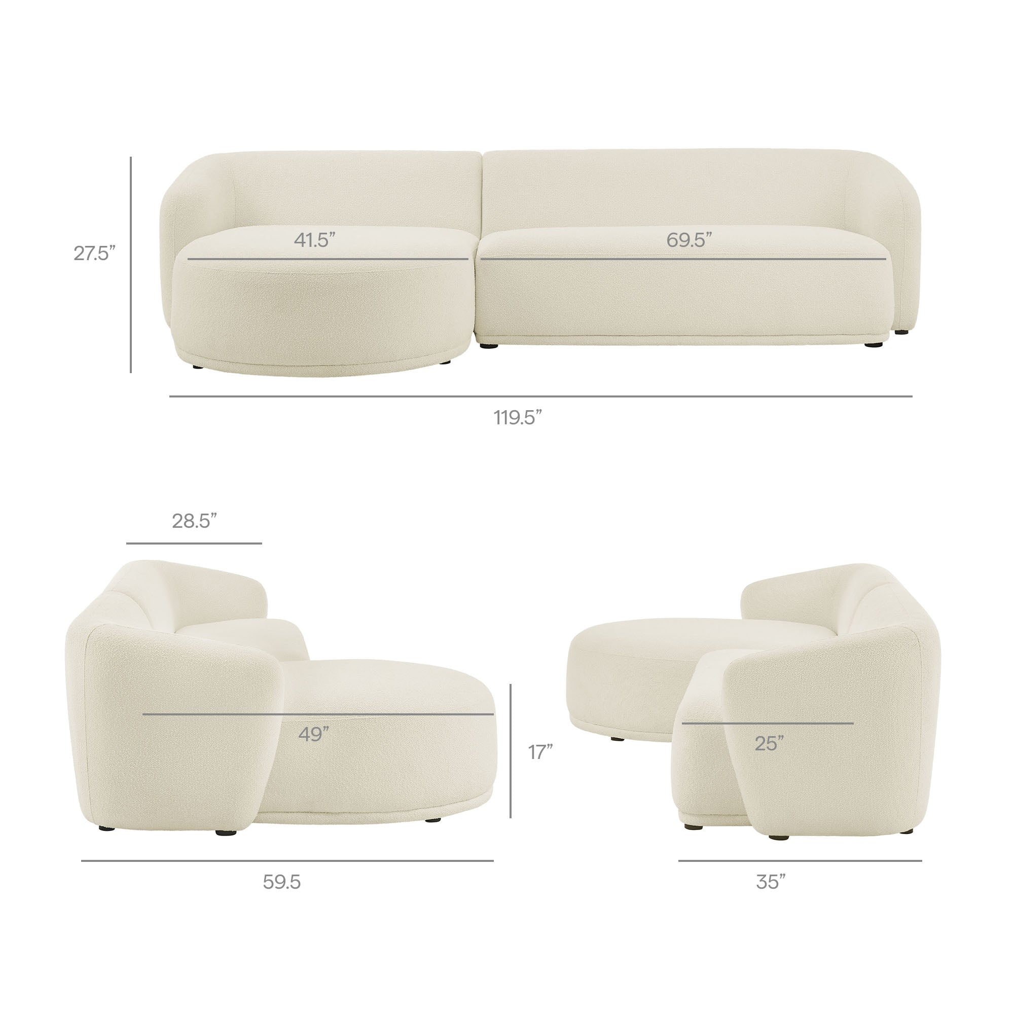 Modway EEI-7502 Monica 2 Piece Left Facing Boucle Fabric Modular Sofa with Chaise