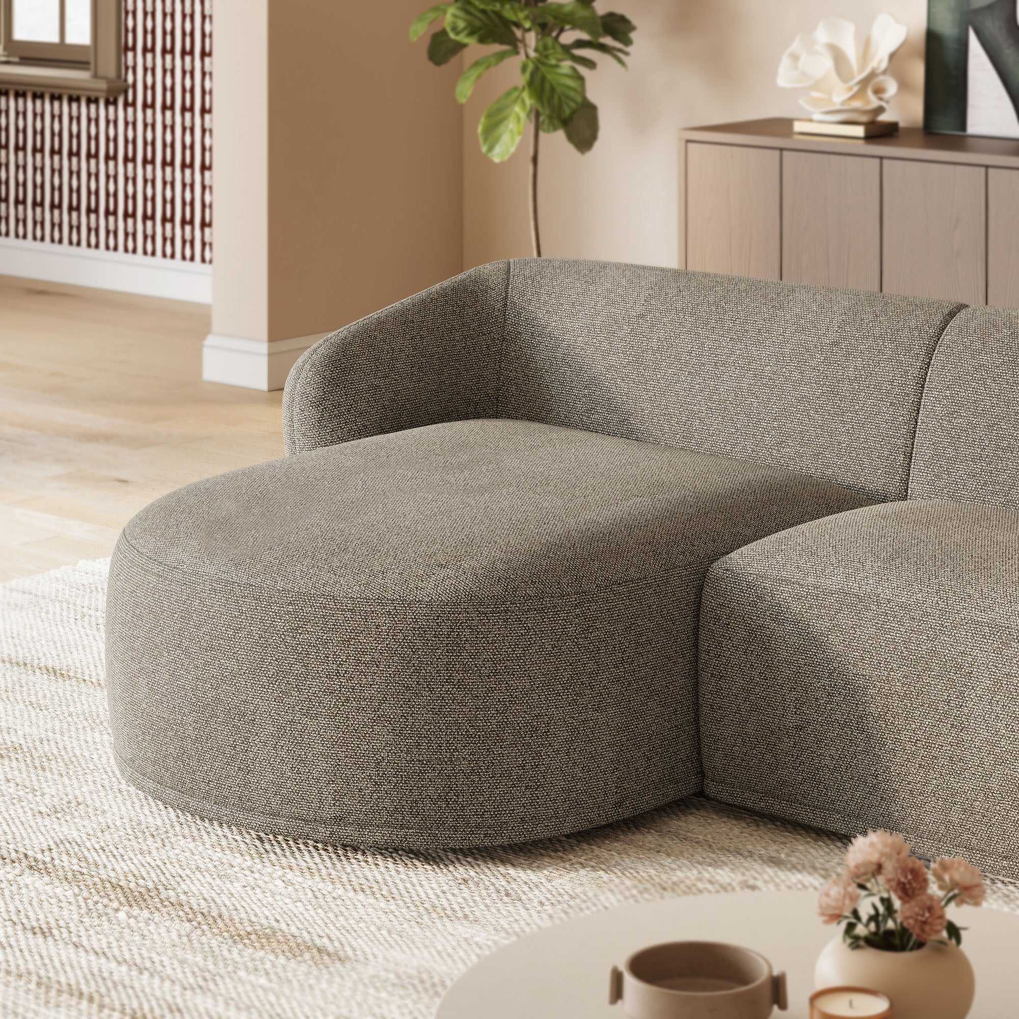 Modway Monica 2 Piece Left Facing Boucle Fabric Modular Sofa with Chaise