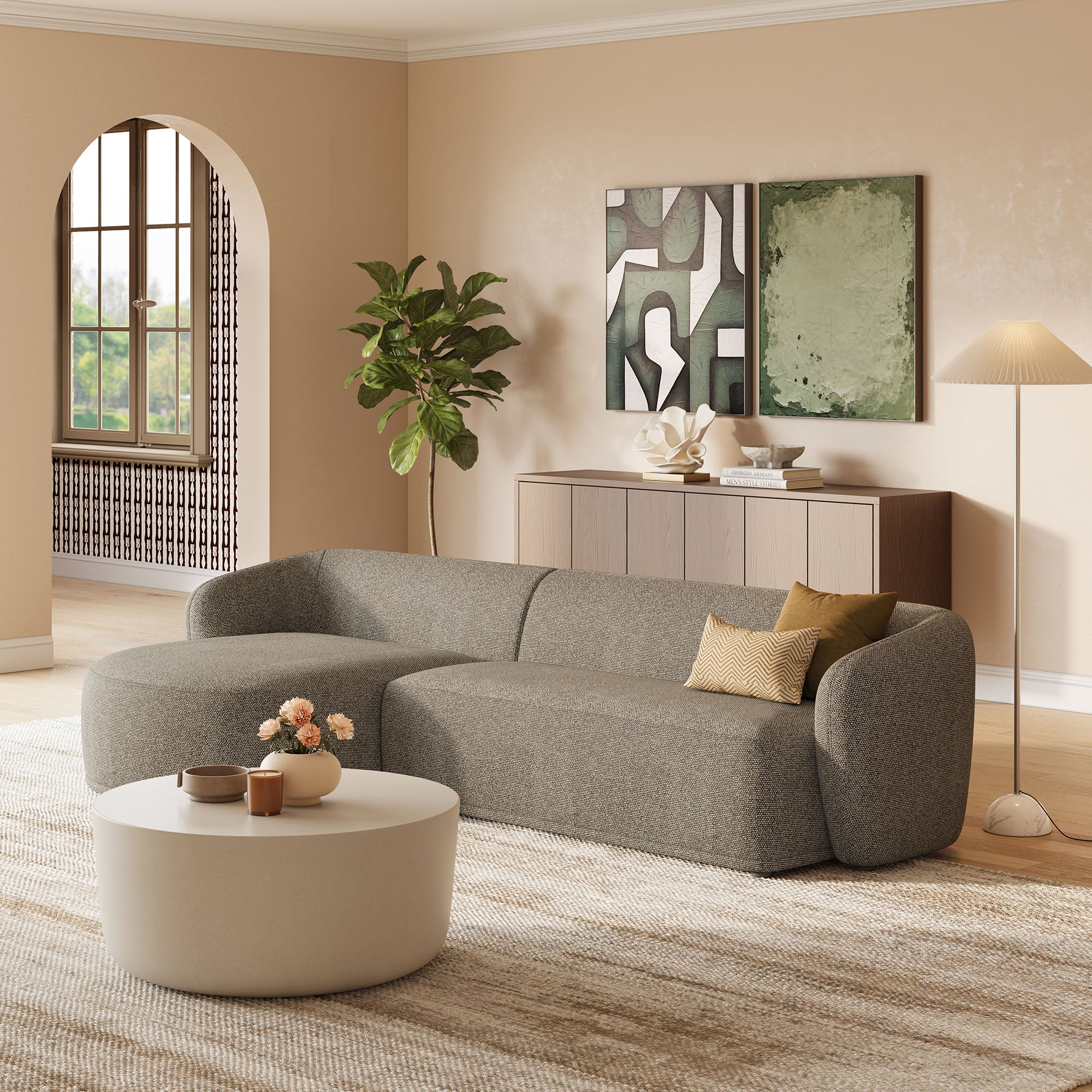 Modway EEI-7502 Monica 2 Piece Left Facing Boucle Fabric Modular Sofa with Chaise