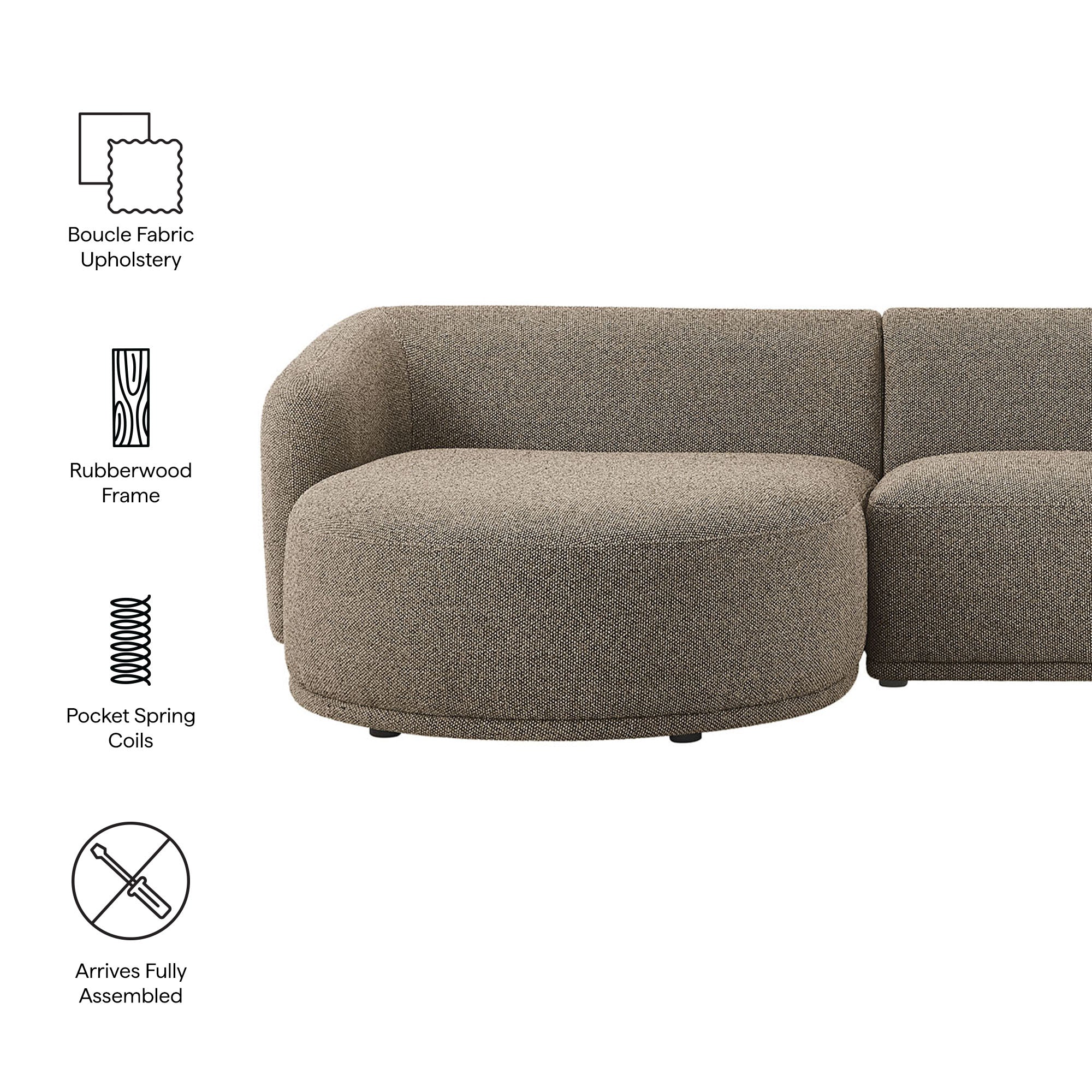 Modway Monica 2 Piece Left Facing Boucle Fabric Modular Sofa with Chaise