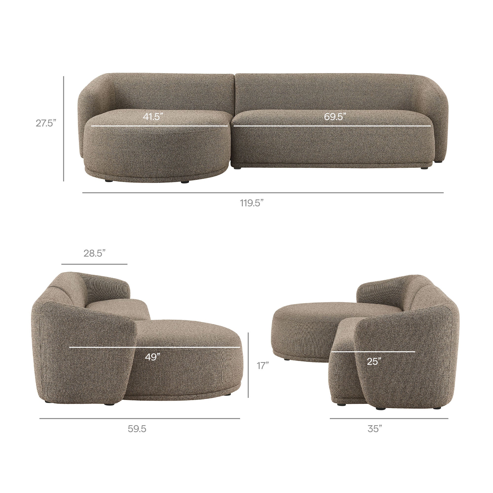 Modway Monica 2 Piece Left Facing Boucle Fabric Modular Sofa with Chaise
