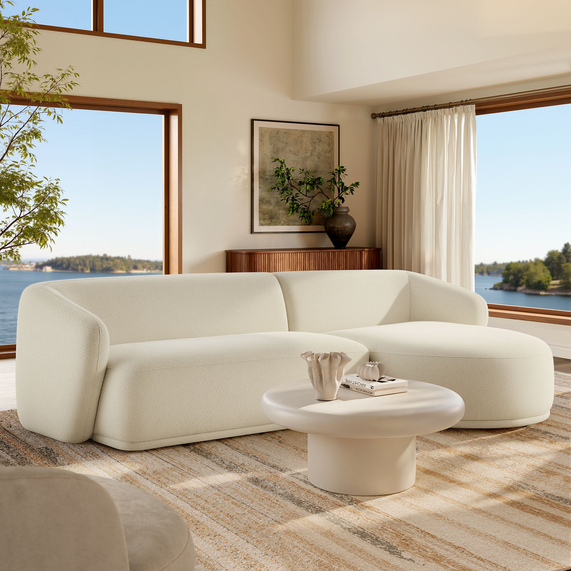Modway EEI-7503 Monica 2 Piece Right Facing Boucle Fabric Modular Sofa with Chaise
