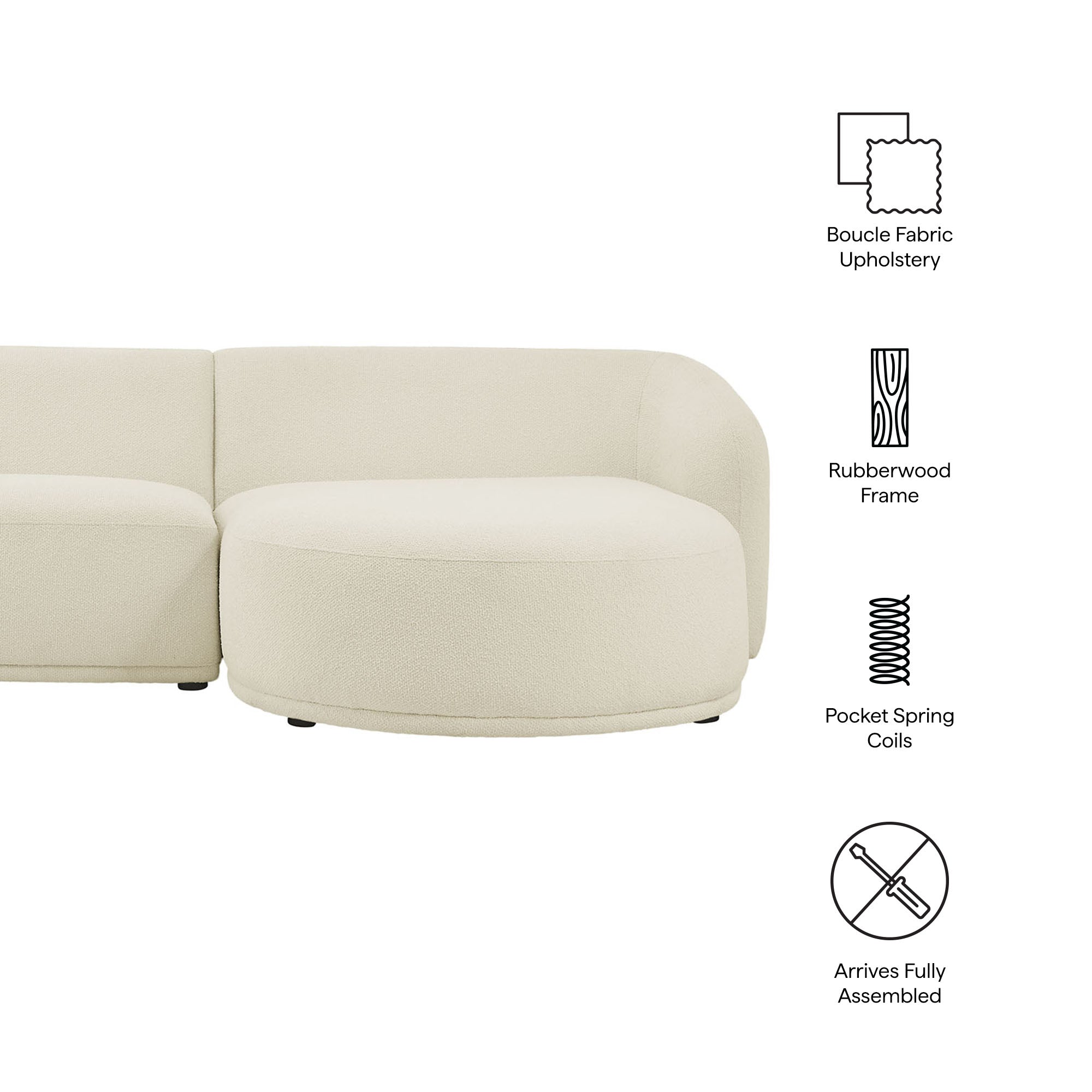 Modway EEI-7503 Monica 2 Piece Right Facing Boucle Fabric Modular Sofa with Chaise